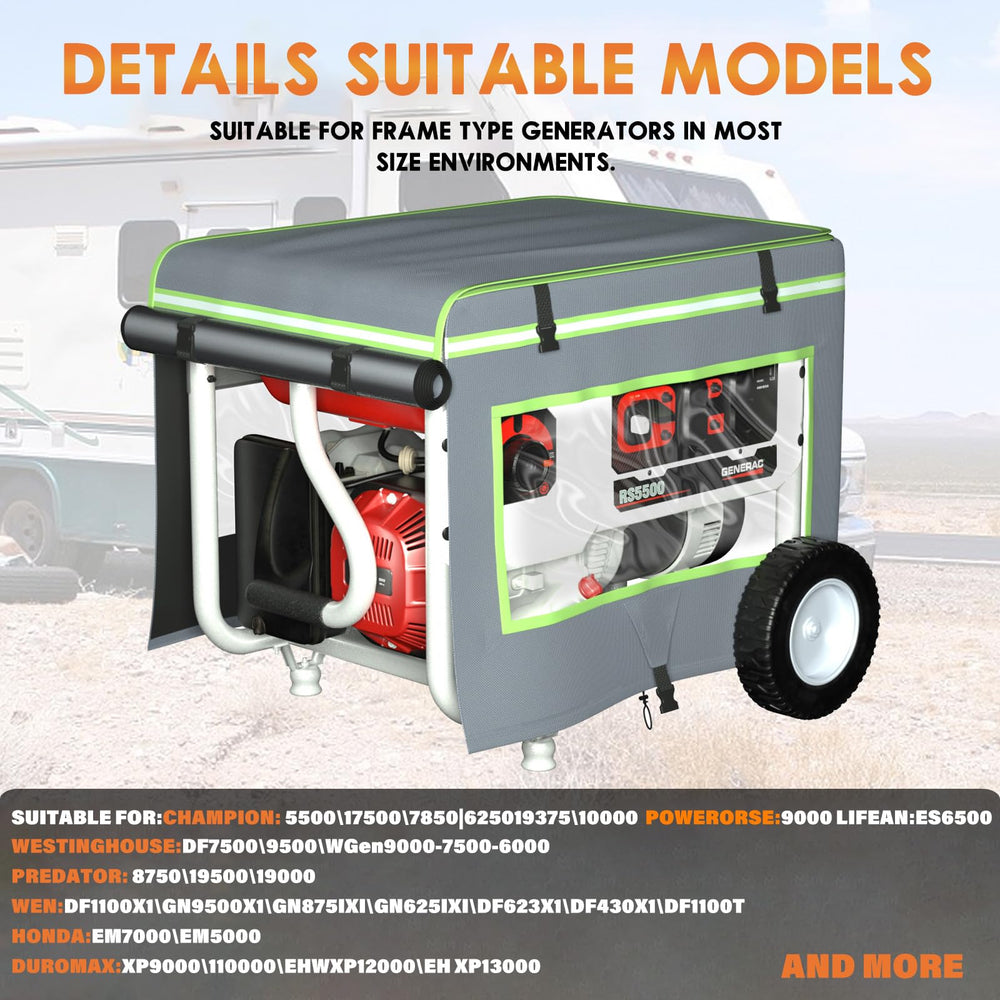 akkkan cover installed on running generator in yard, protects from rain and dust