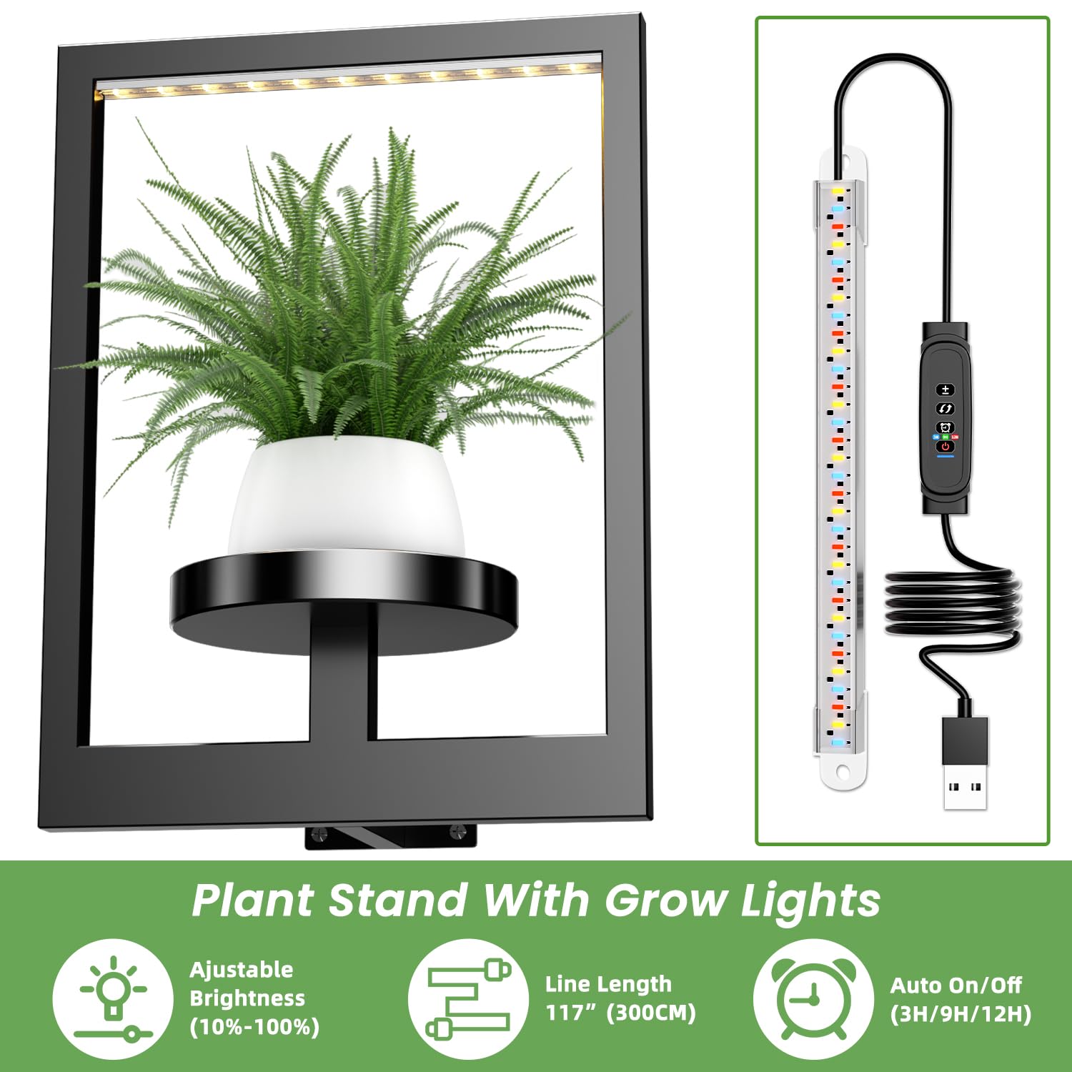 ALACOO closeup of built-in LED grow light strip providing steady plant light