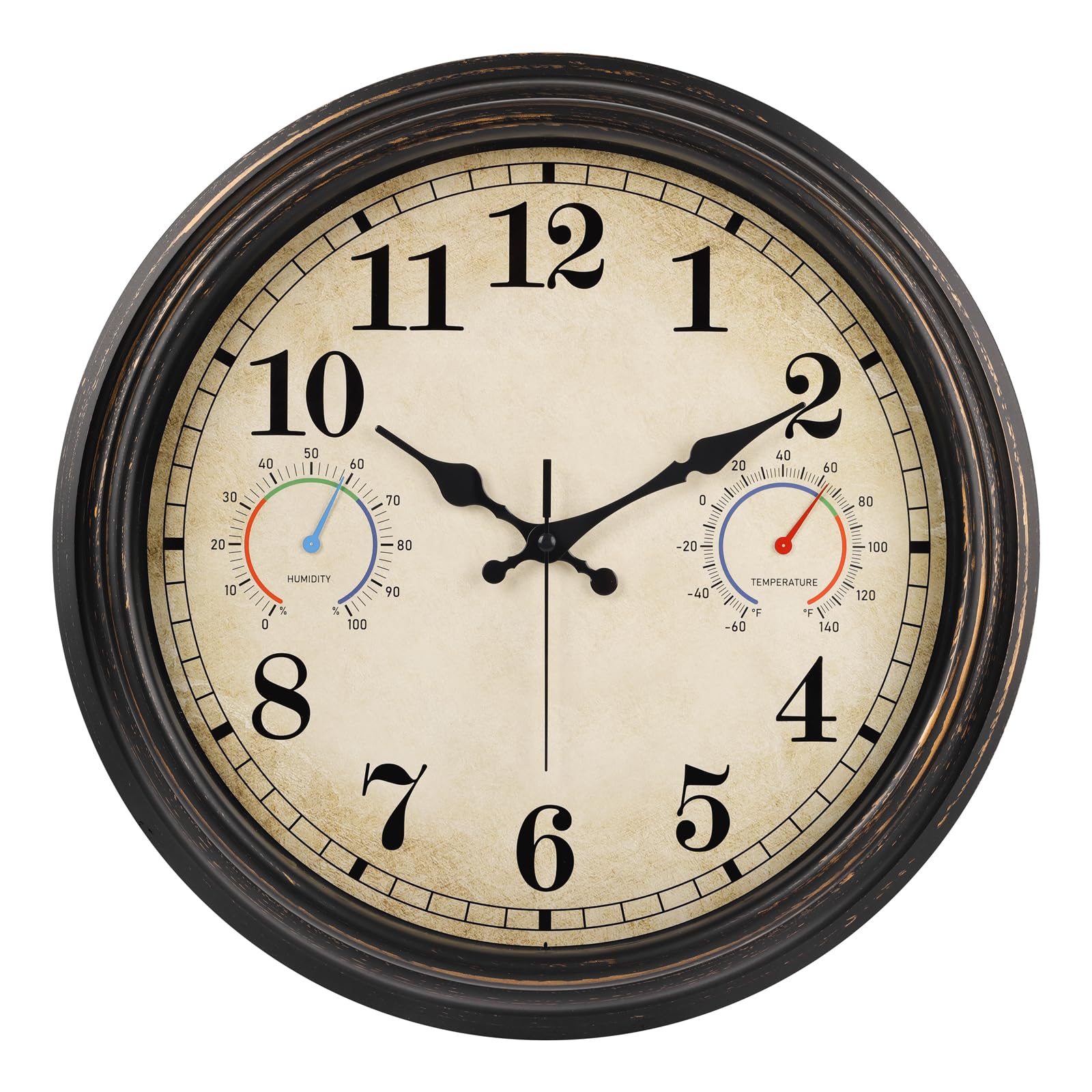Alarllok front view of 16-inch bronze outdoor clock showing easy-read numerals and vintage style