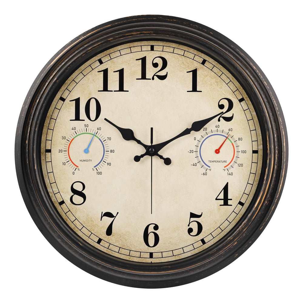 Alarllok front view of 16-inch bronze outdoor clock showing easy-read numerals and vintage style