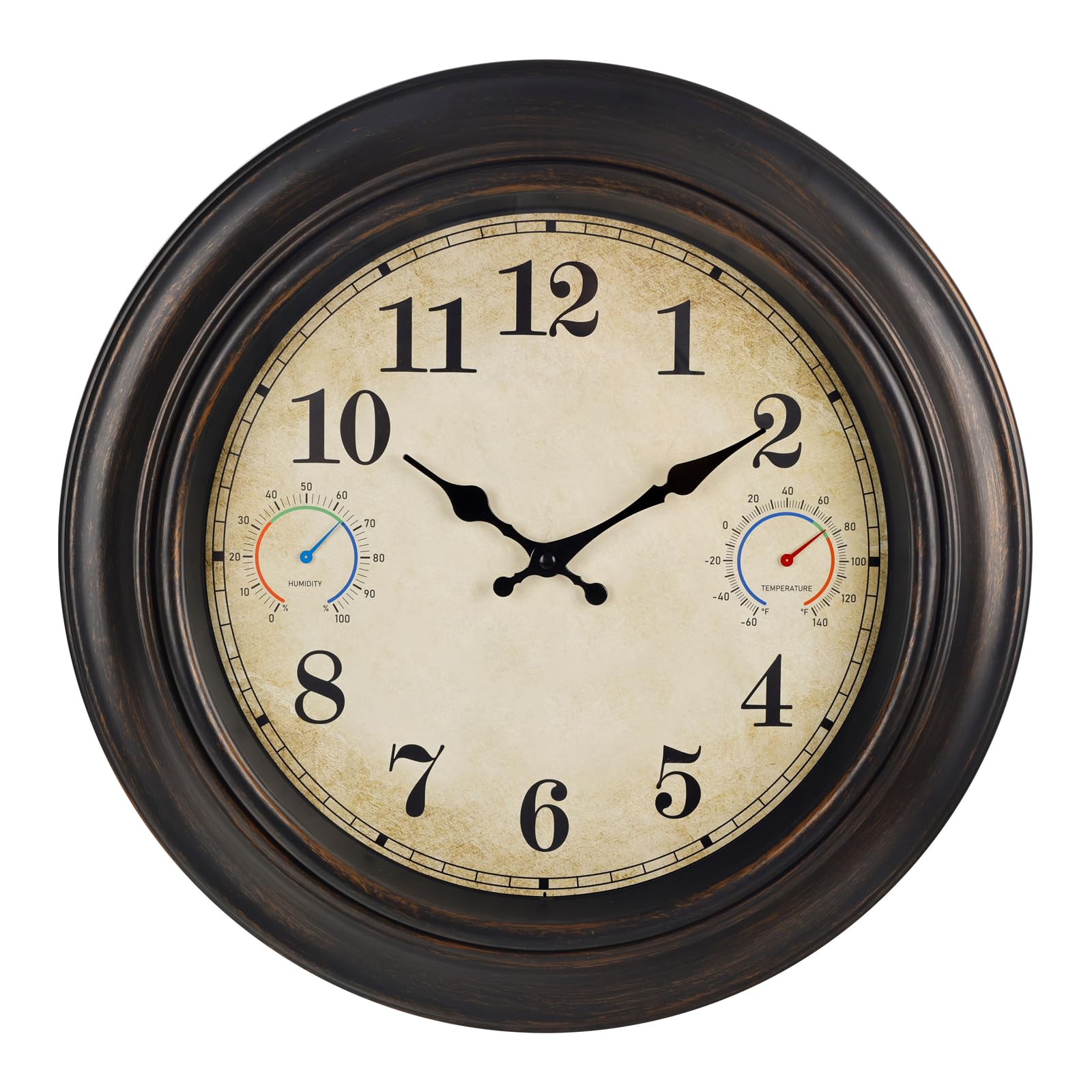 Alarllok front view showing retro bronze clock for stylish outdoor timekeeping