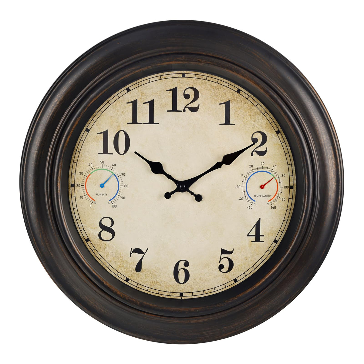 Alarllok front view showing retro bronze clock for stylish outdoor timekeeping
