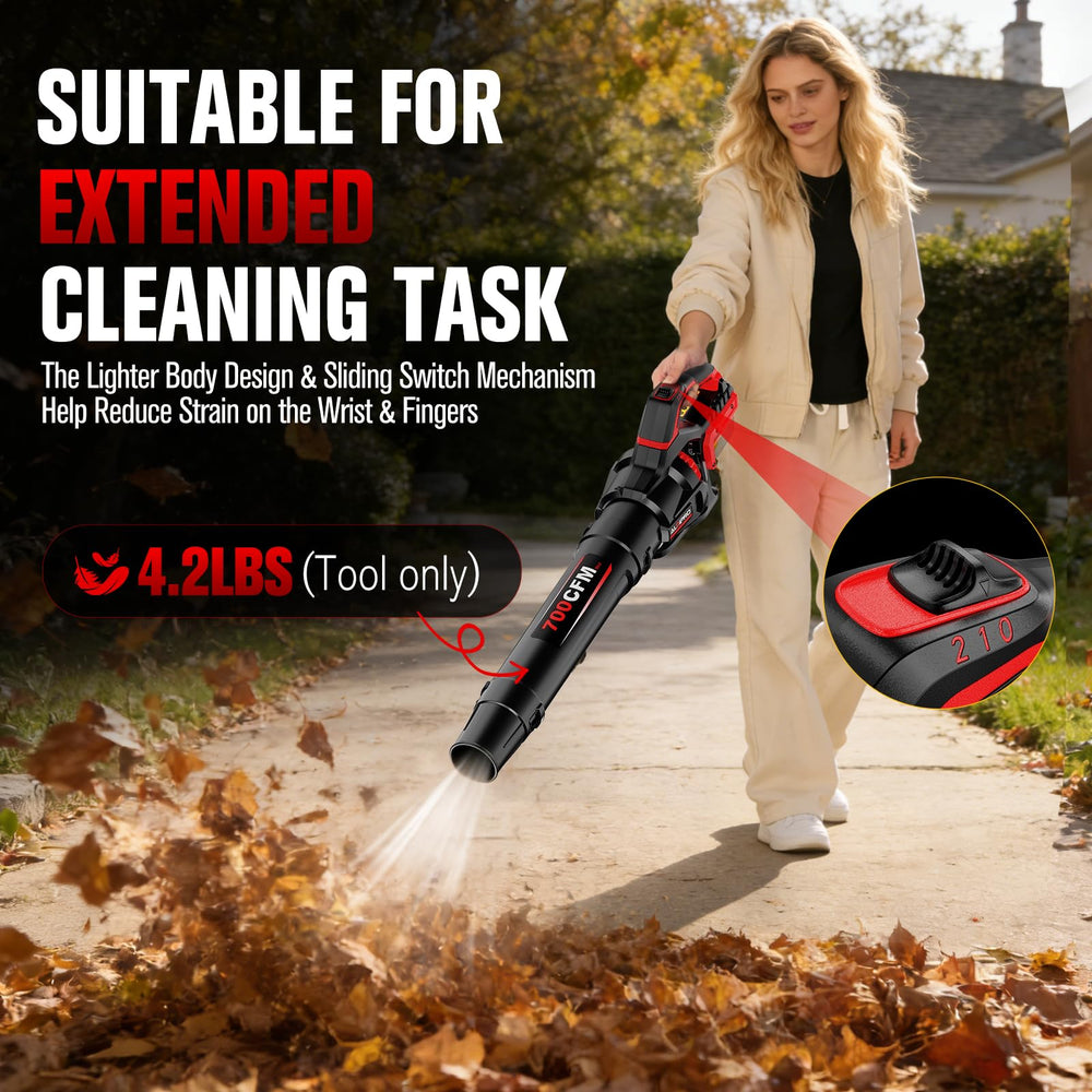ALDIPRO blower nozzle in use clearing wet leaves for faster yard cleanup
