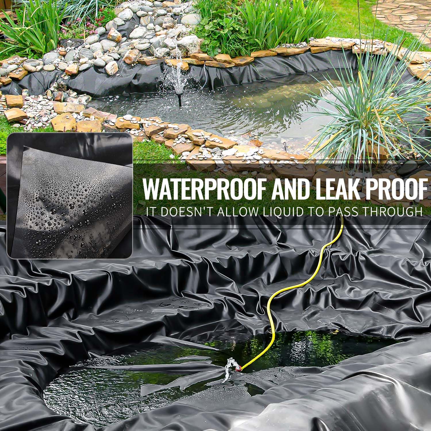 ALDMIO pond liner installed in a backyard pond demonstrating neat edges and containment