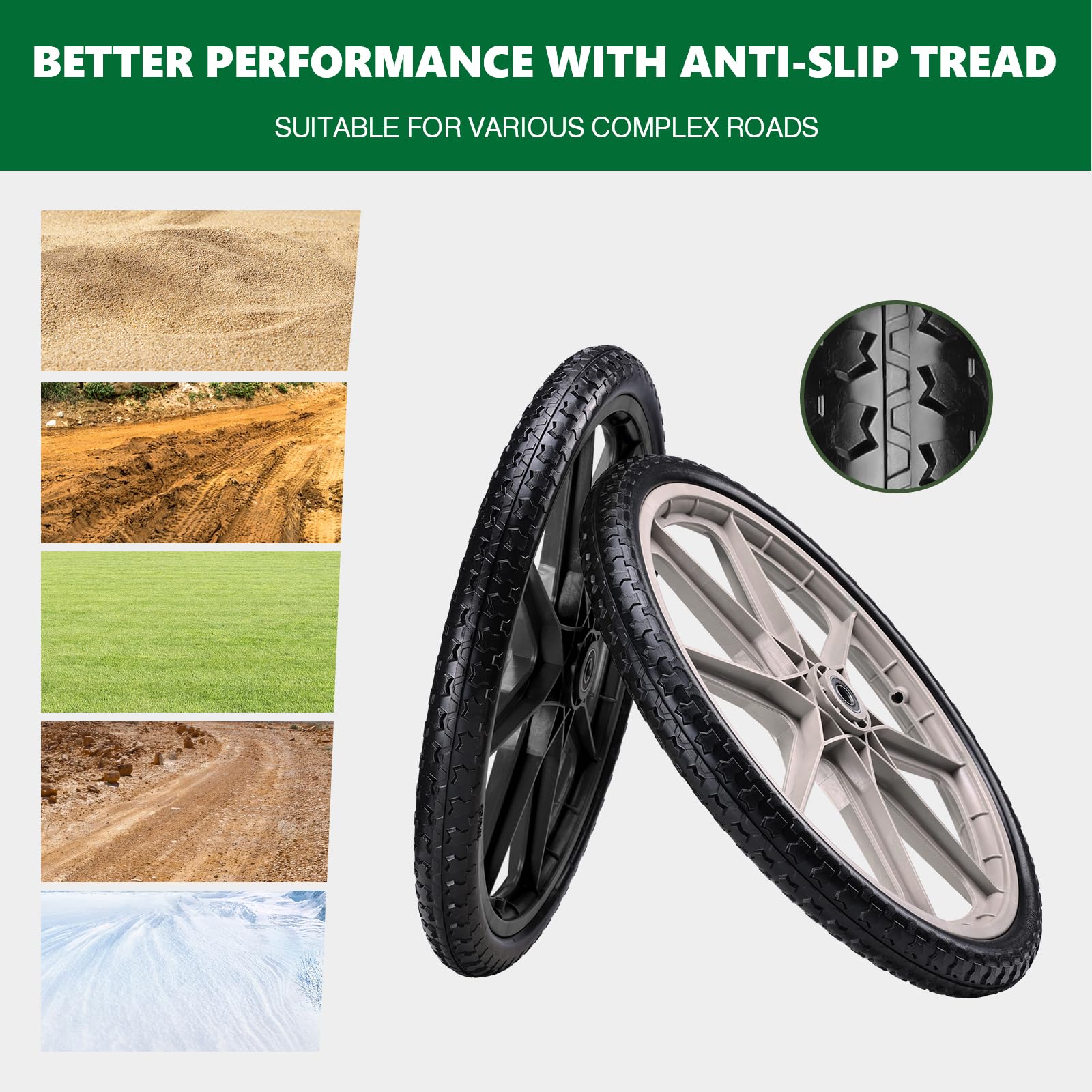 aledaras wheel mounted on a garden cart demonstrating improved stability and no-flats benefit