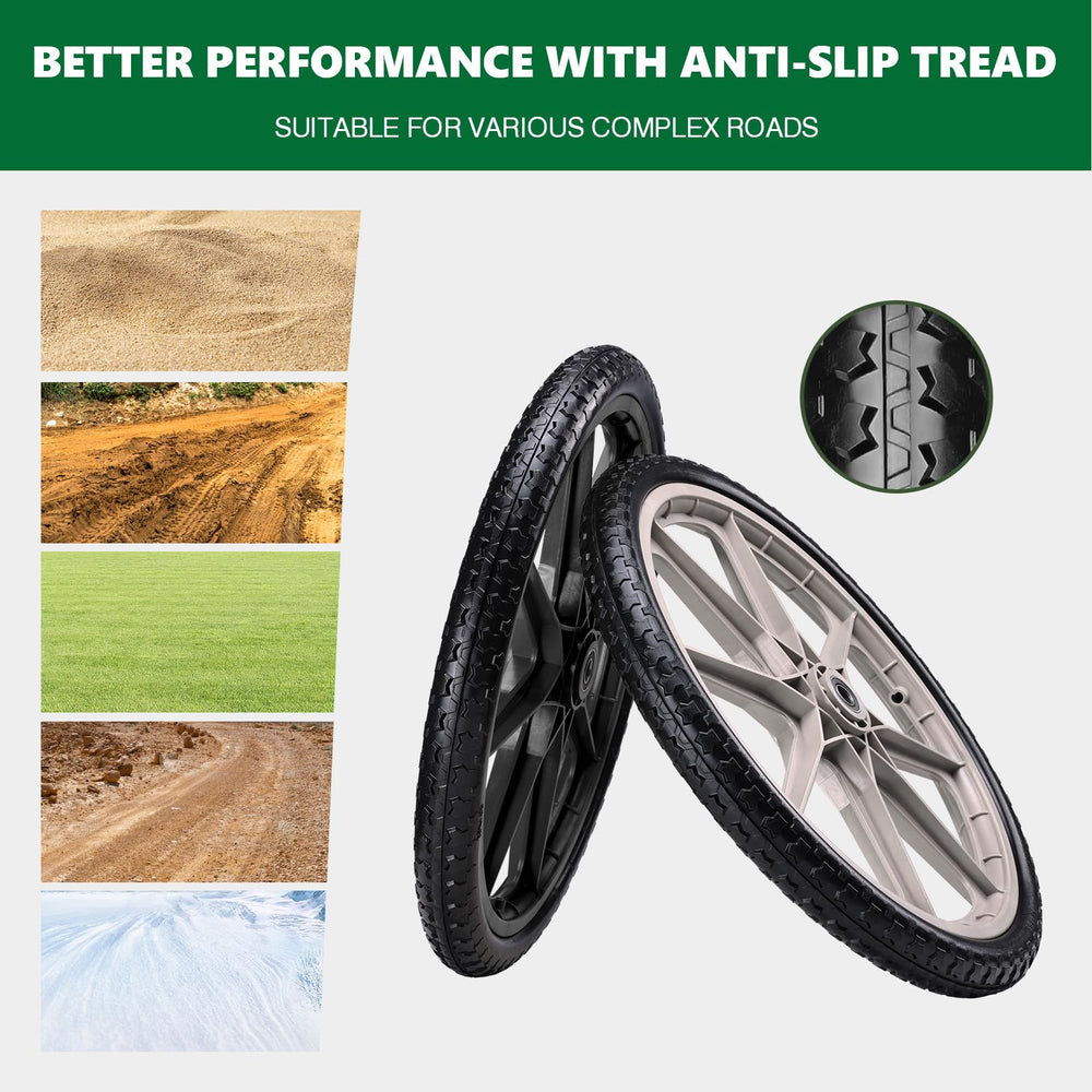 aledaras wheel mounted on a garden cart demonstrating improved stability and no-flats benefit