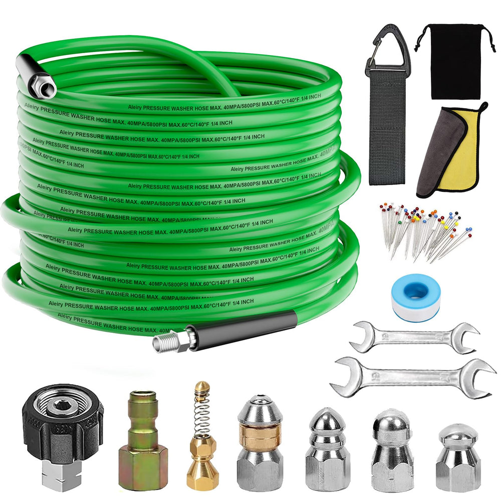 Aleiry front packaging showing full sewer jetter kit for quick identification and convenience