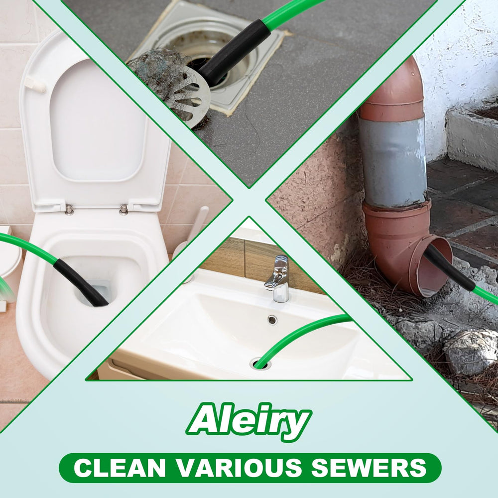Aleiry hose in use flushing a floor drain demonstrating powerful debris removal