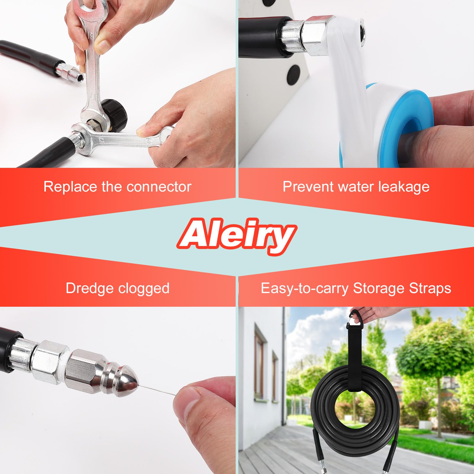 Aleiry hose in use flushing a floor drain for efficient cleaning