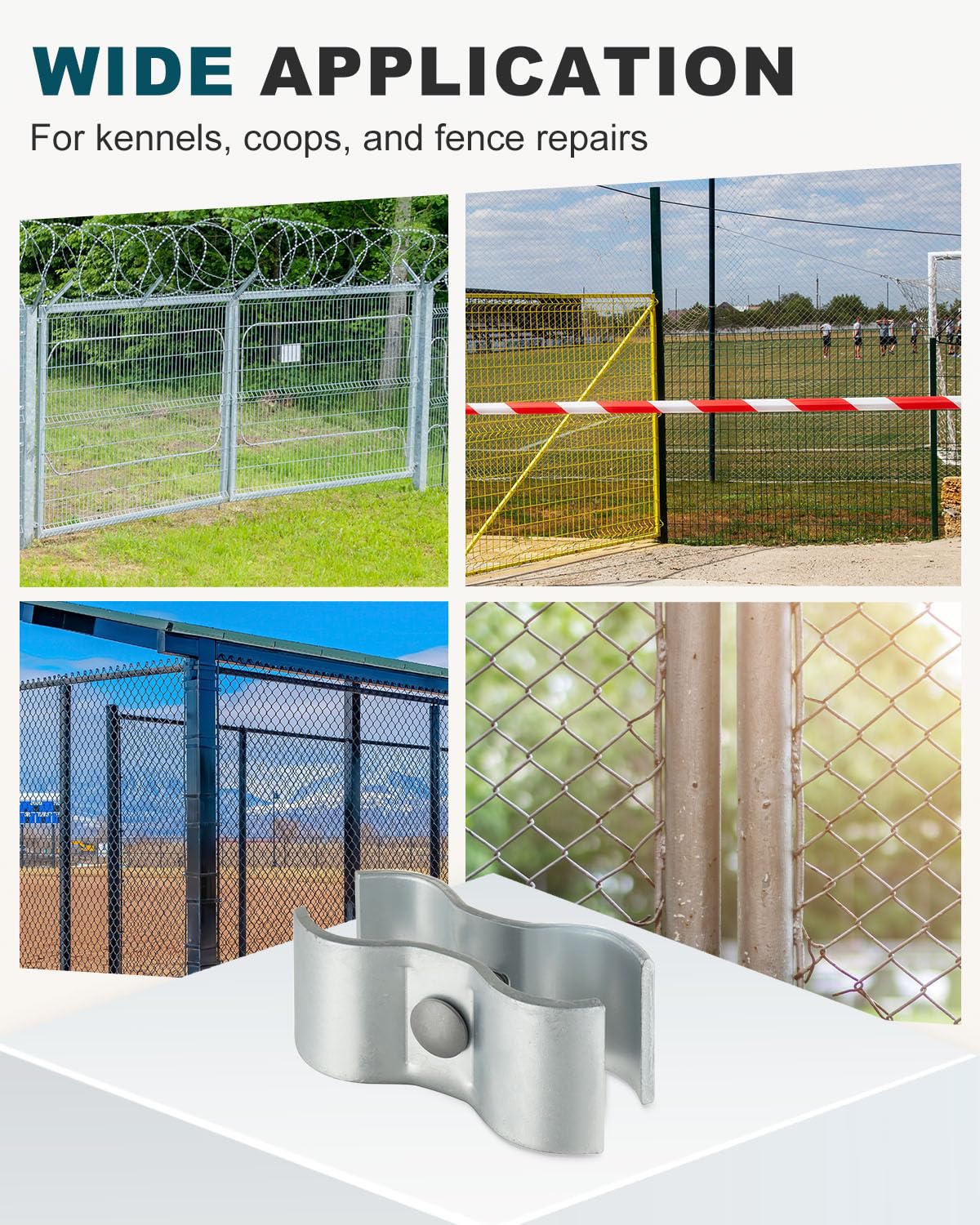 Alffun kennel clamps used in dog run setting illustrating stable enclosure