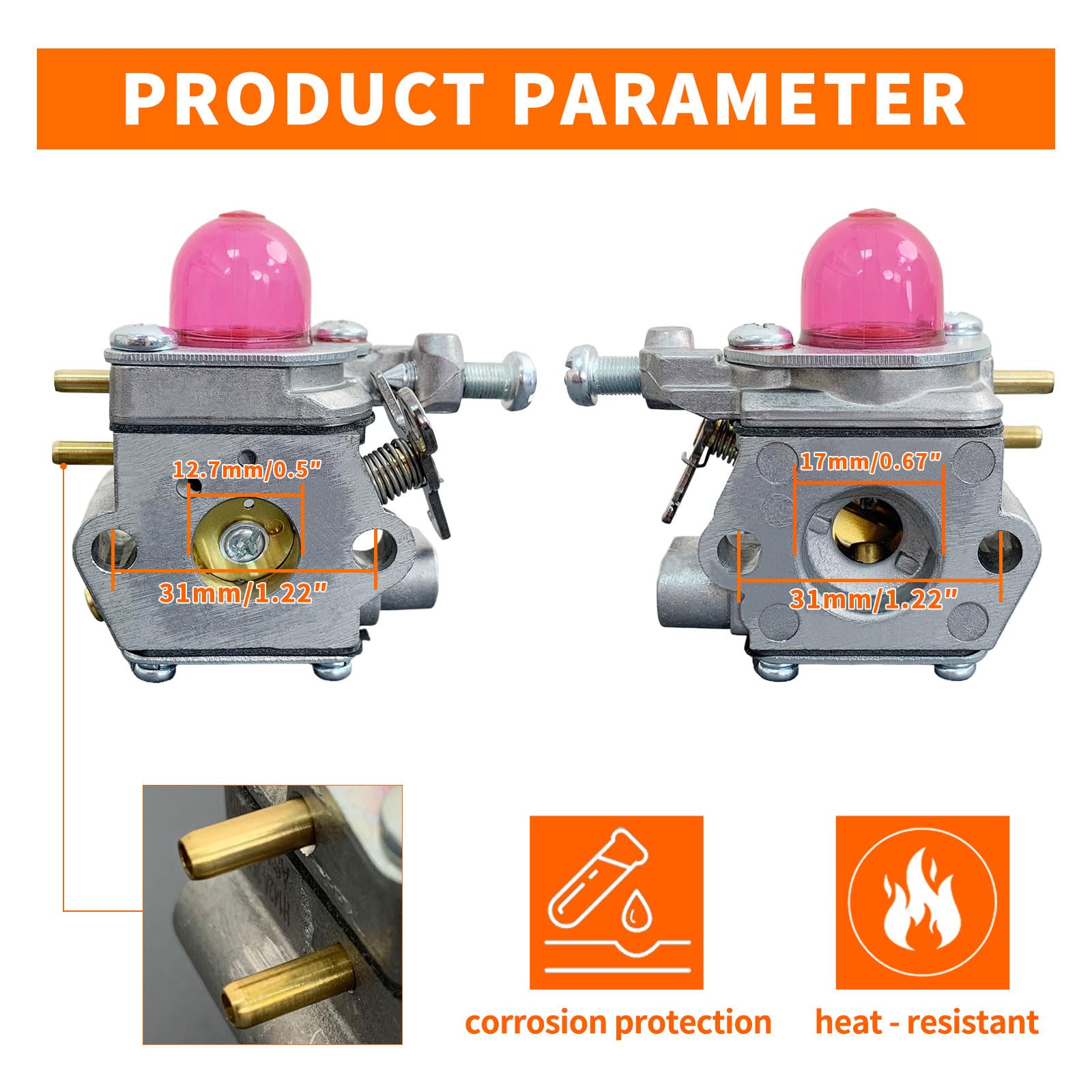ALFUL carburetor beside ruler showing compact size and easy replacement