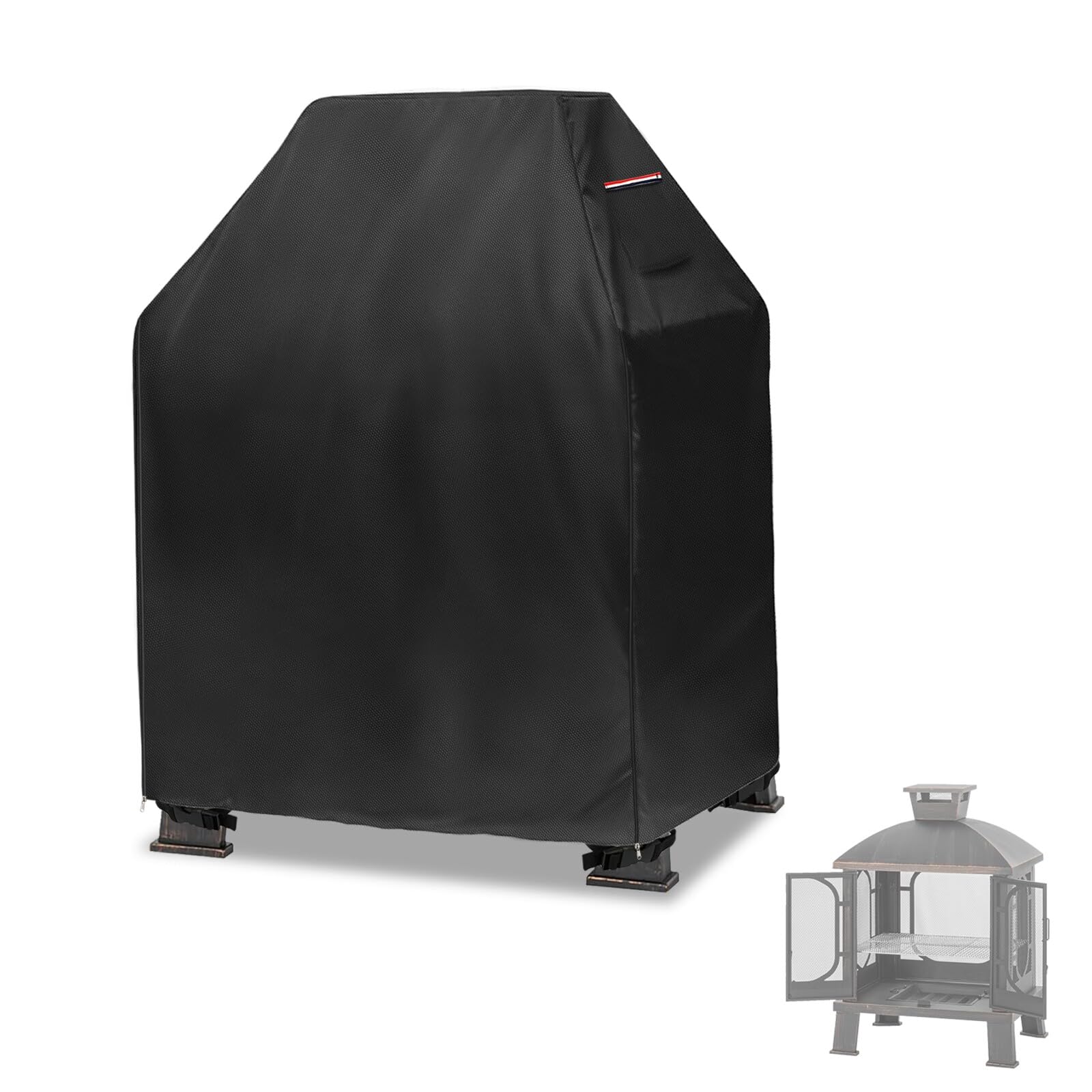 Alickwang front view cover on chiminea showing full protection benefit