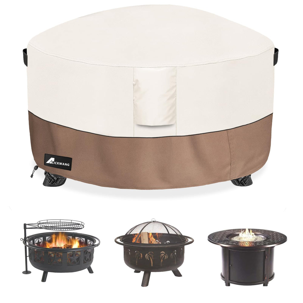 Alickwang front view showing full 44 inch cover protecting a round fire pit
