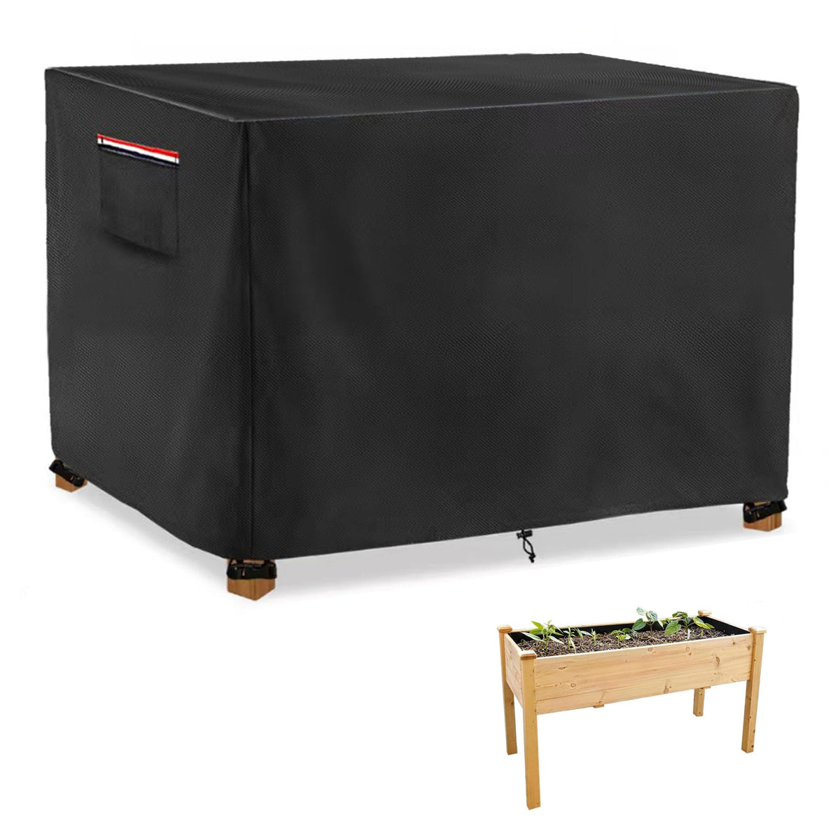 Alickwang front view of cover on raised bed showing full weather protection