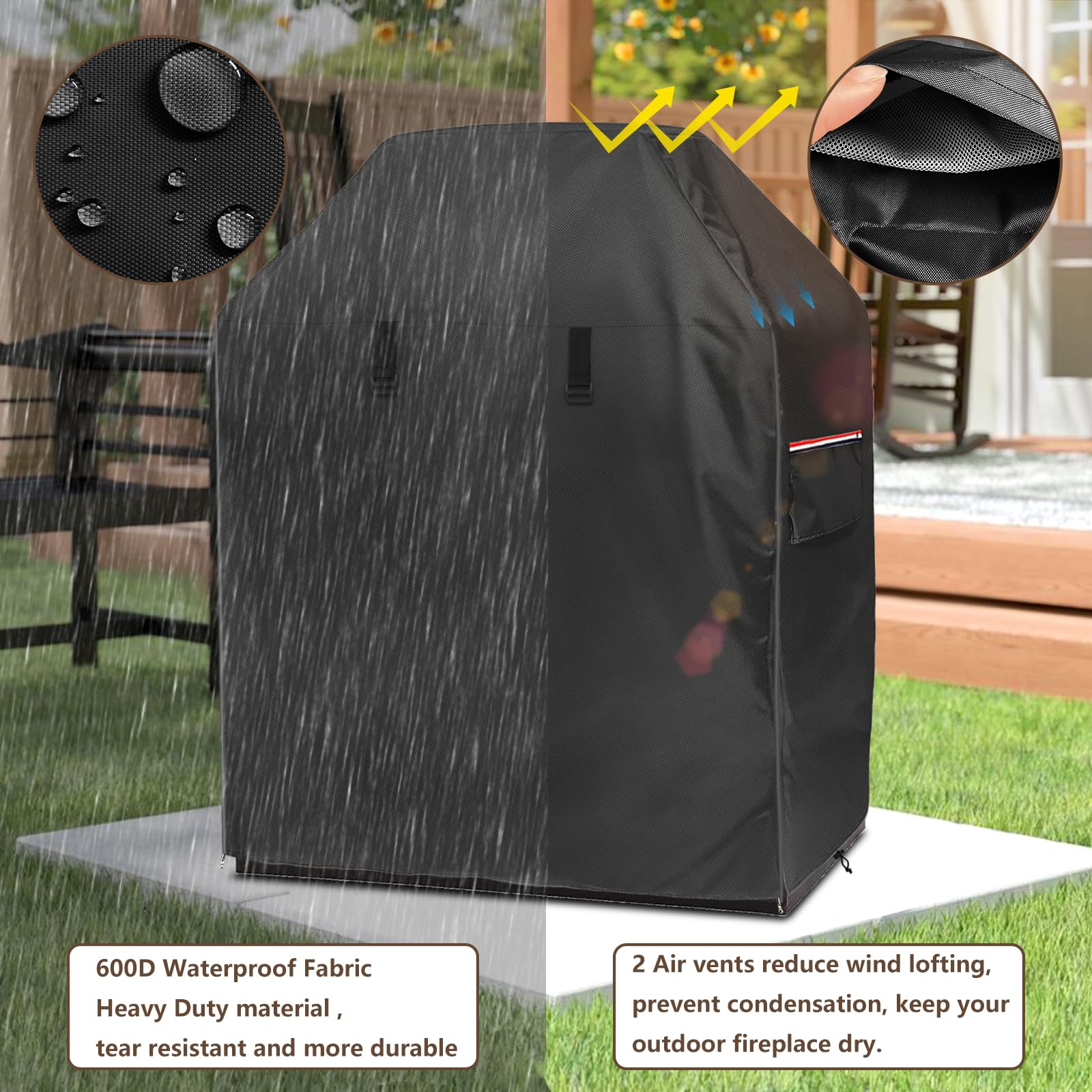Alickwang straps secured at base, keeps cover stable in wind
