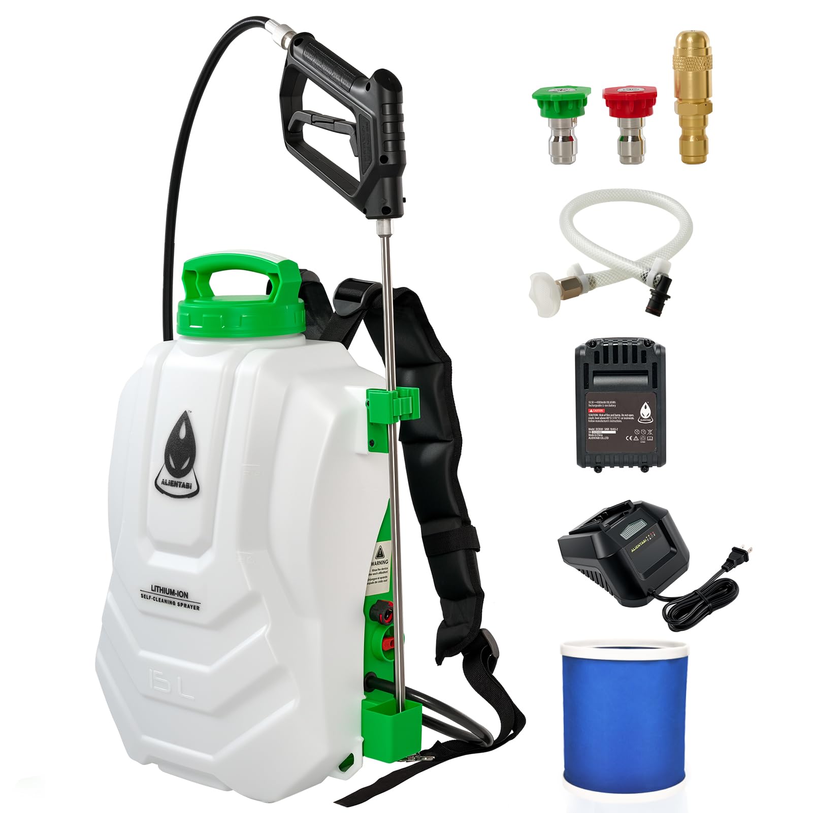 ALIENTABI front view showing backpack sprayer and tank for clear product identification and benefit