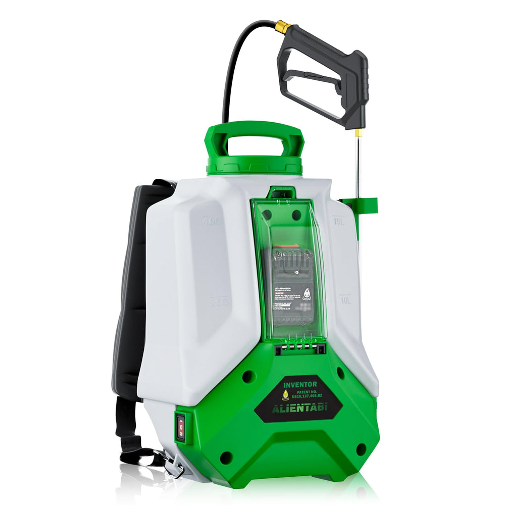 ALIENTABI front view showing tank and pump for clear product identification and benefits
