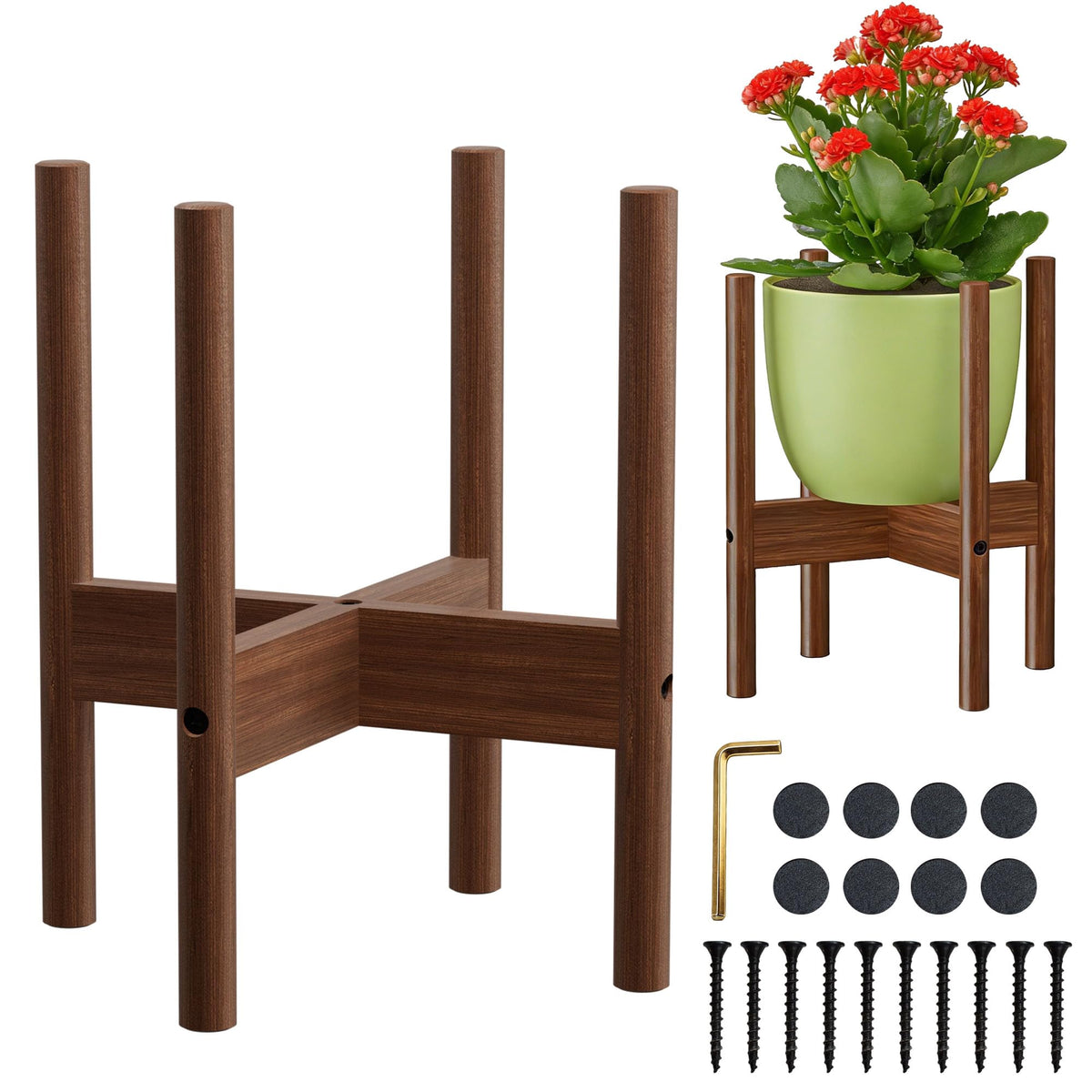 ALIGADO front view of two walnut bamboo stands showing stability and style