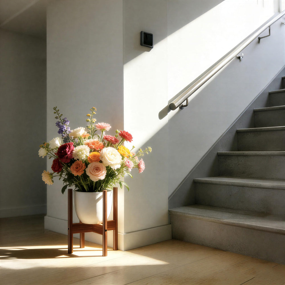 ALIGADO lifestyle scene with plant stand enhancing home decor