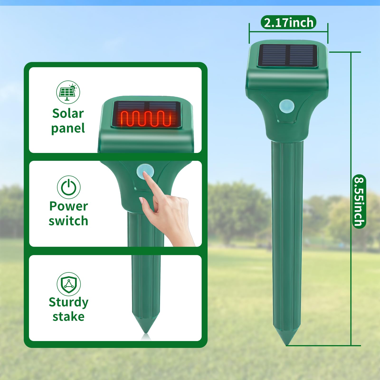 Alikguu stake next to hand showing size for easy placement