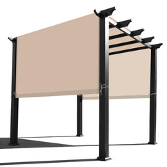 Alion Home front view of beige pergola cover showing full canopy protecting furniture