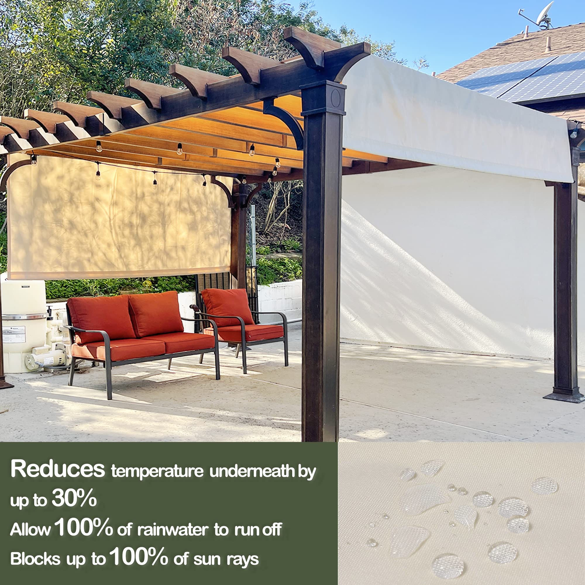 Alion Home pergola cover shedding light rain to protect patio furniture and guests