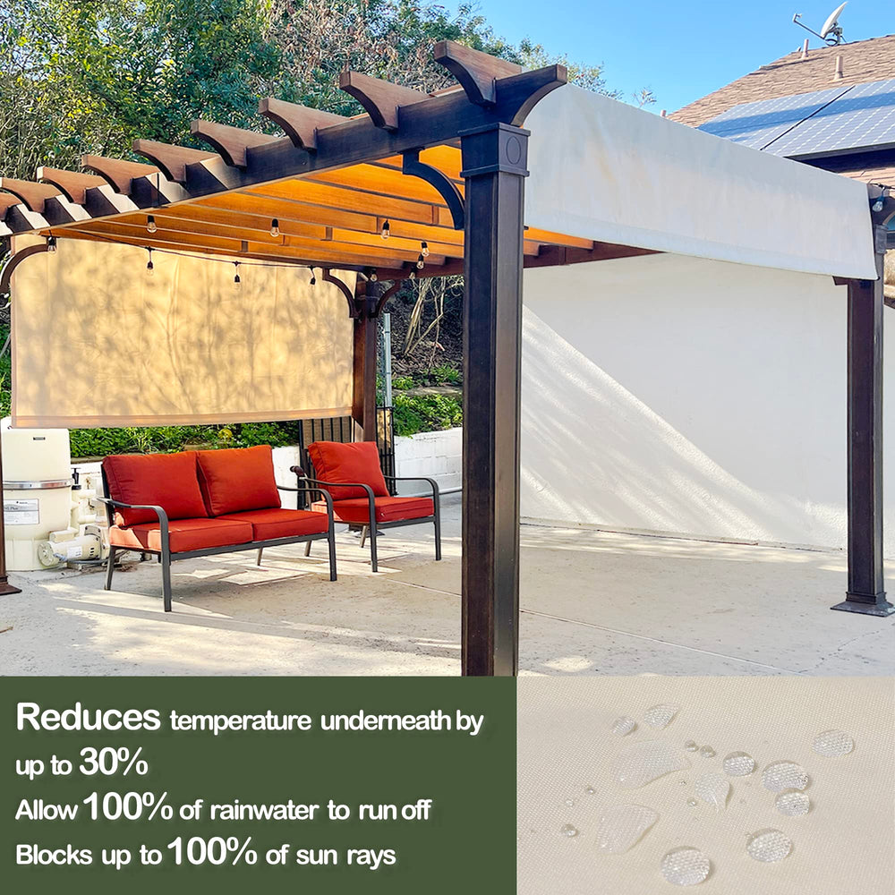Alion Home pergola cover shedding light rain to protect patio furniture and guests