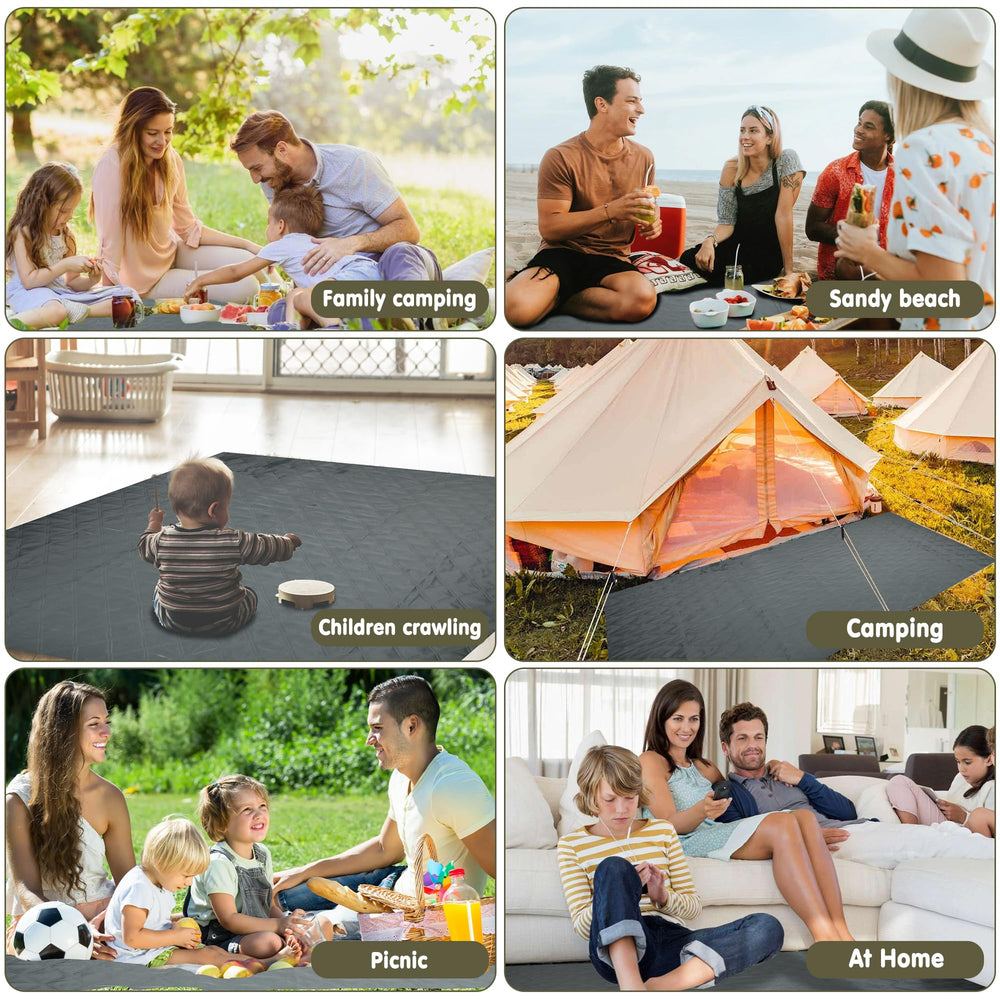 Picnic setup on ALLBFENG blanket showing ample space for food, friends, and pets