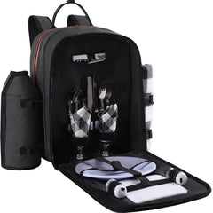 ALLCAMP front view of picnic backpack showing organized pockets and carry handle for portability
