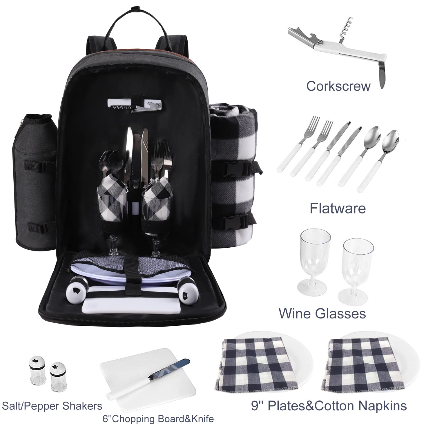 ALLCAMP stainless steel cutlery and plates neatly arranged for a complete two-person meal