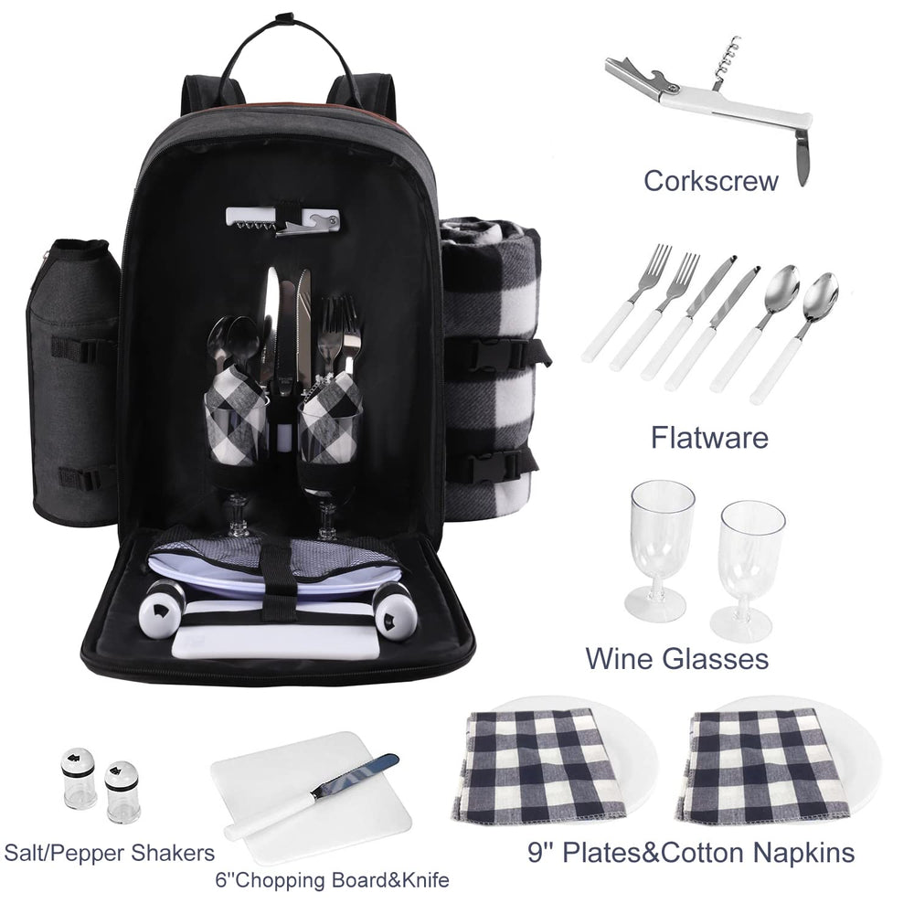ALLCAMP stainless steel cutlery and plates neatly arranged for a complete two-person meal