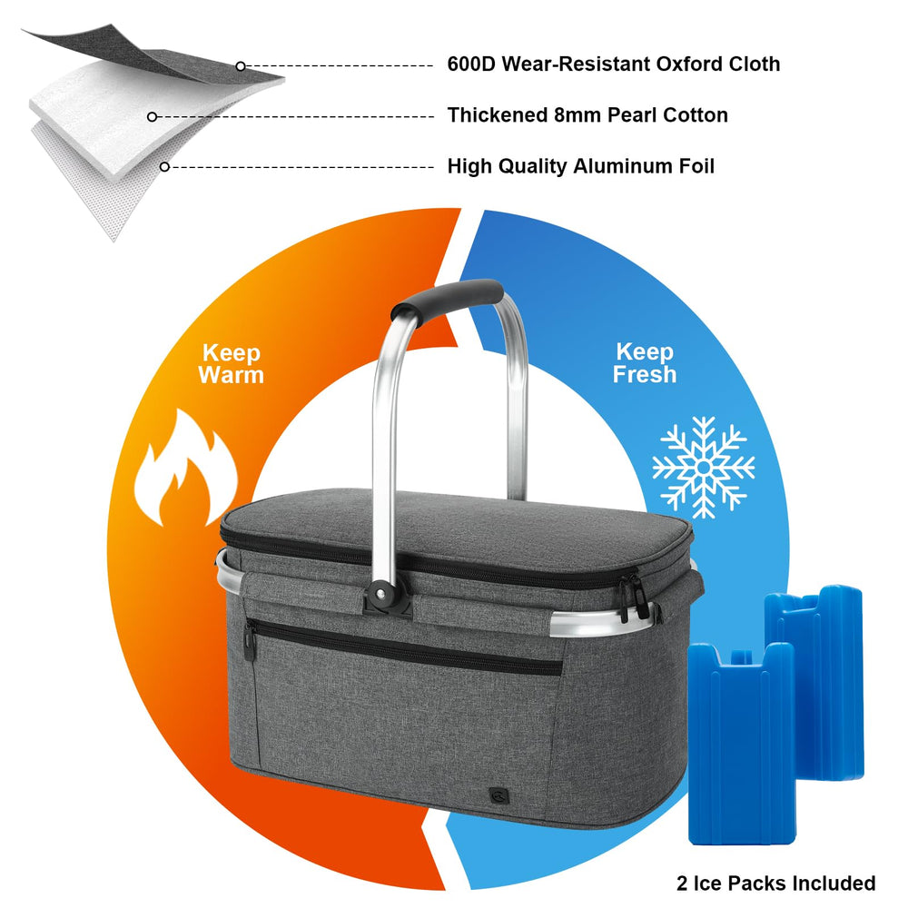 ALLCAMP folded flat picnic basket demonstrating compact storage benefit