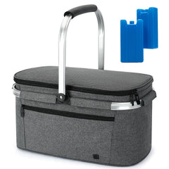 ALLCAMP front view of insulated picnic basket showing durable construction and capacity