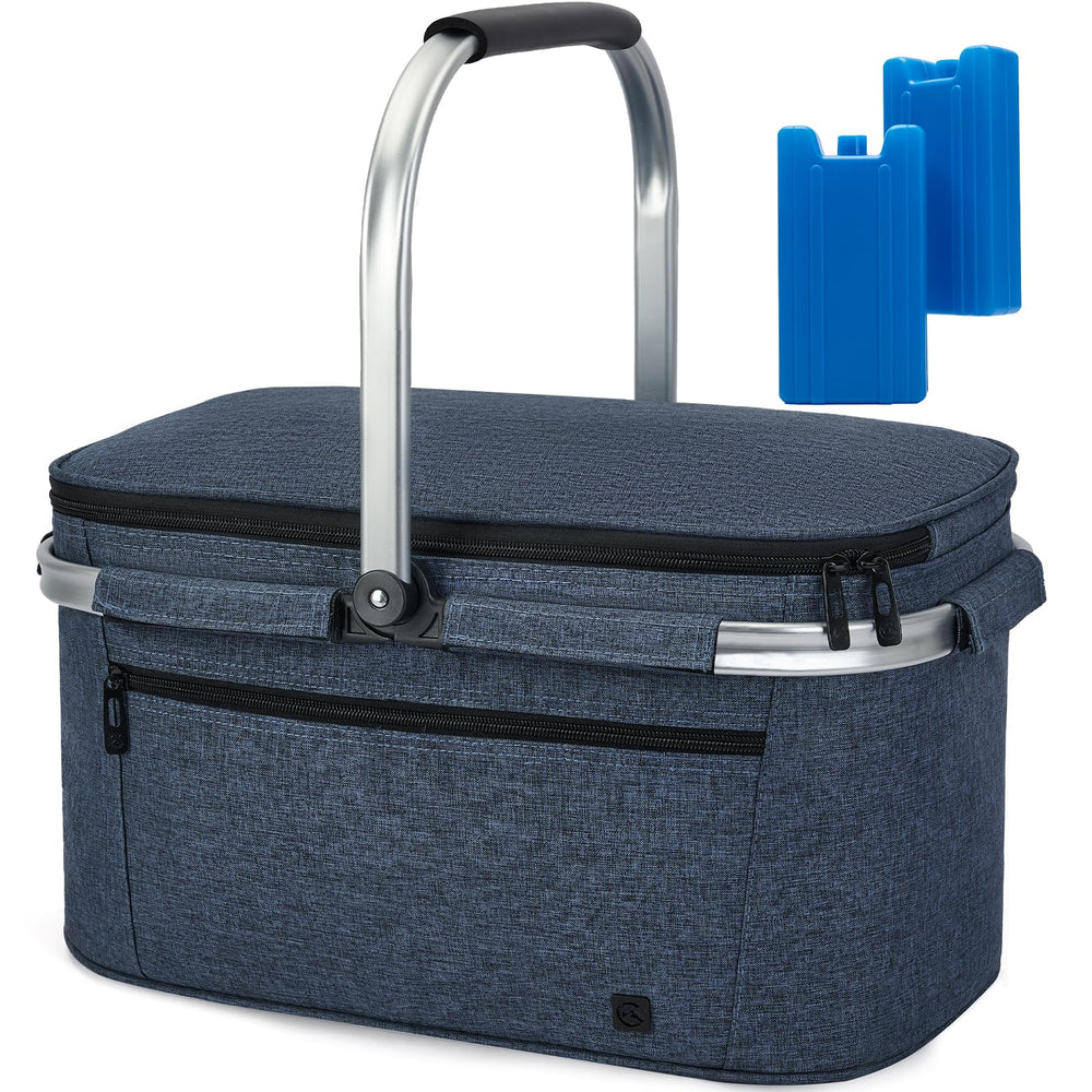 ALLCAMP OUTDOOR GEAR front view of picnic basket showing size and design for easy transport