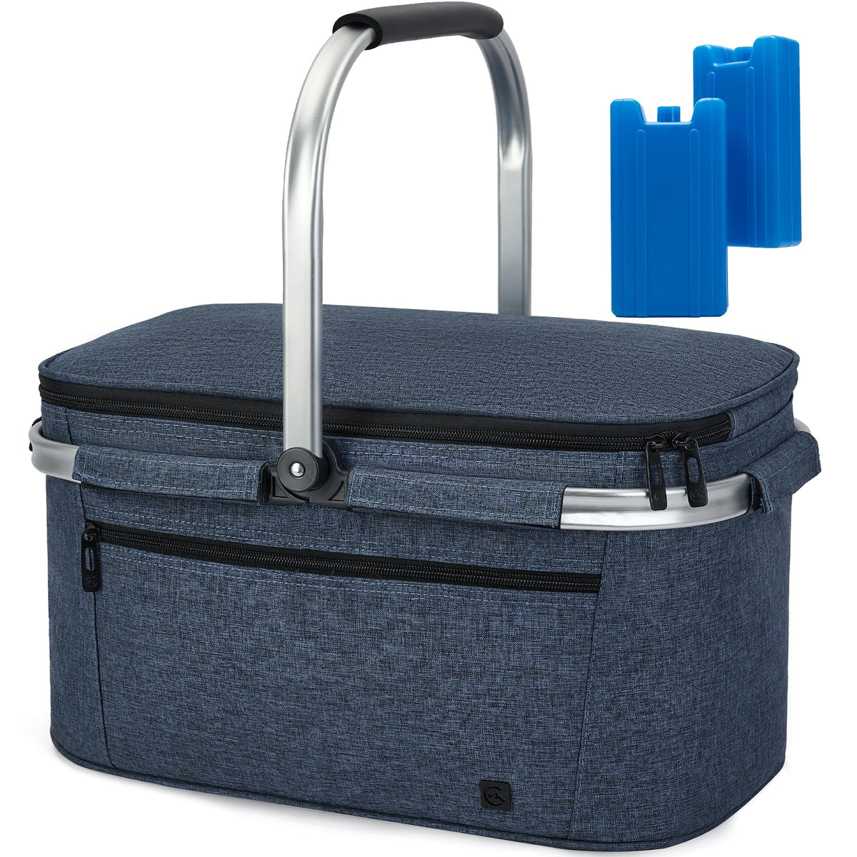 ALLCAMP OUTDOOR GEAR front view of picnic basket showing size and design for easy transport