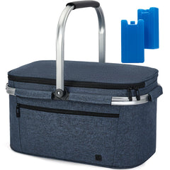 ALLCAMP OUTDOOR GEAR front view of picnic basket showing size and design for easy transport