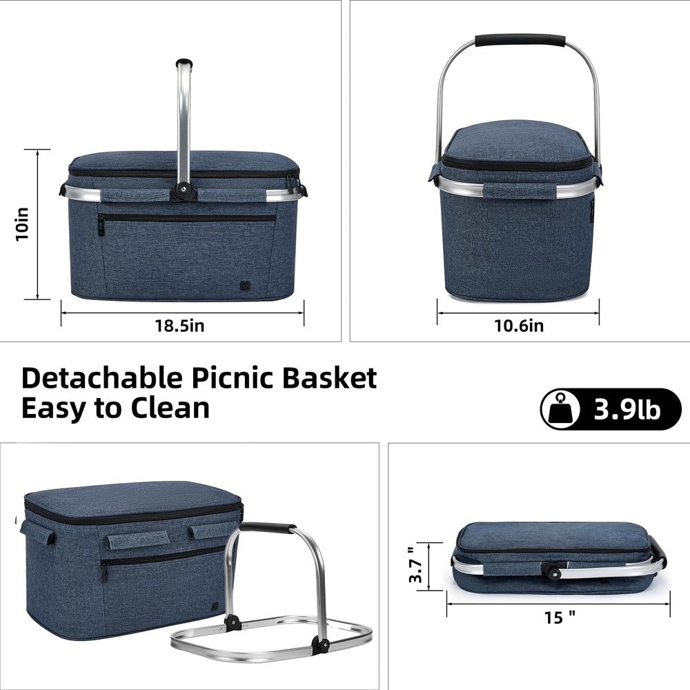 ALLCAMP OUTDOOR GEAR open picnic basket filled with drinks demonstrating 32L capacity