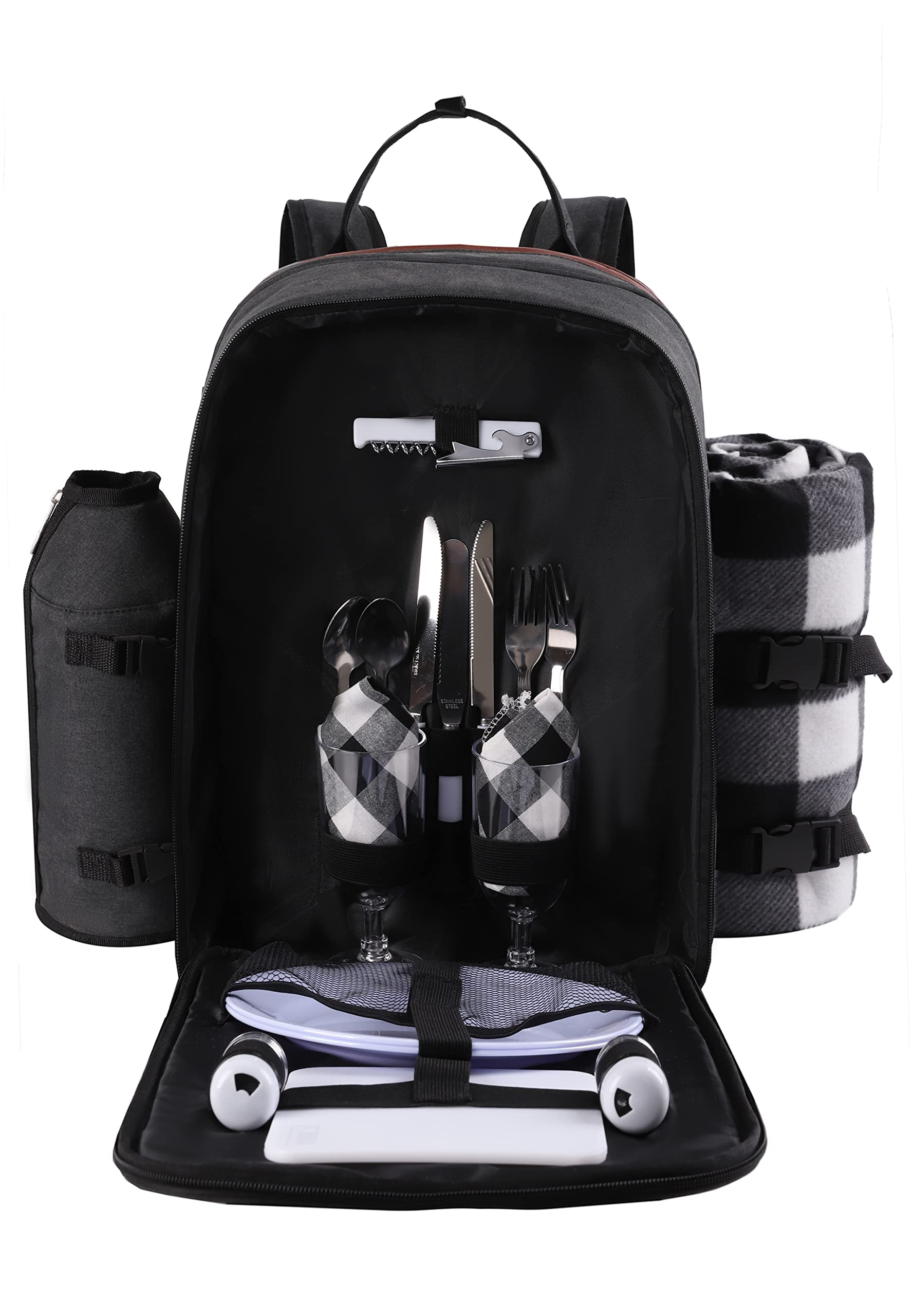 ALLCAMP backpack beside a water bottle to show size and capacity comparison