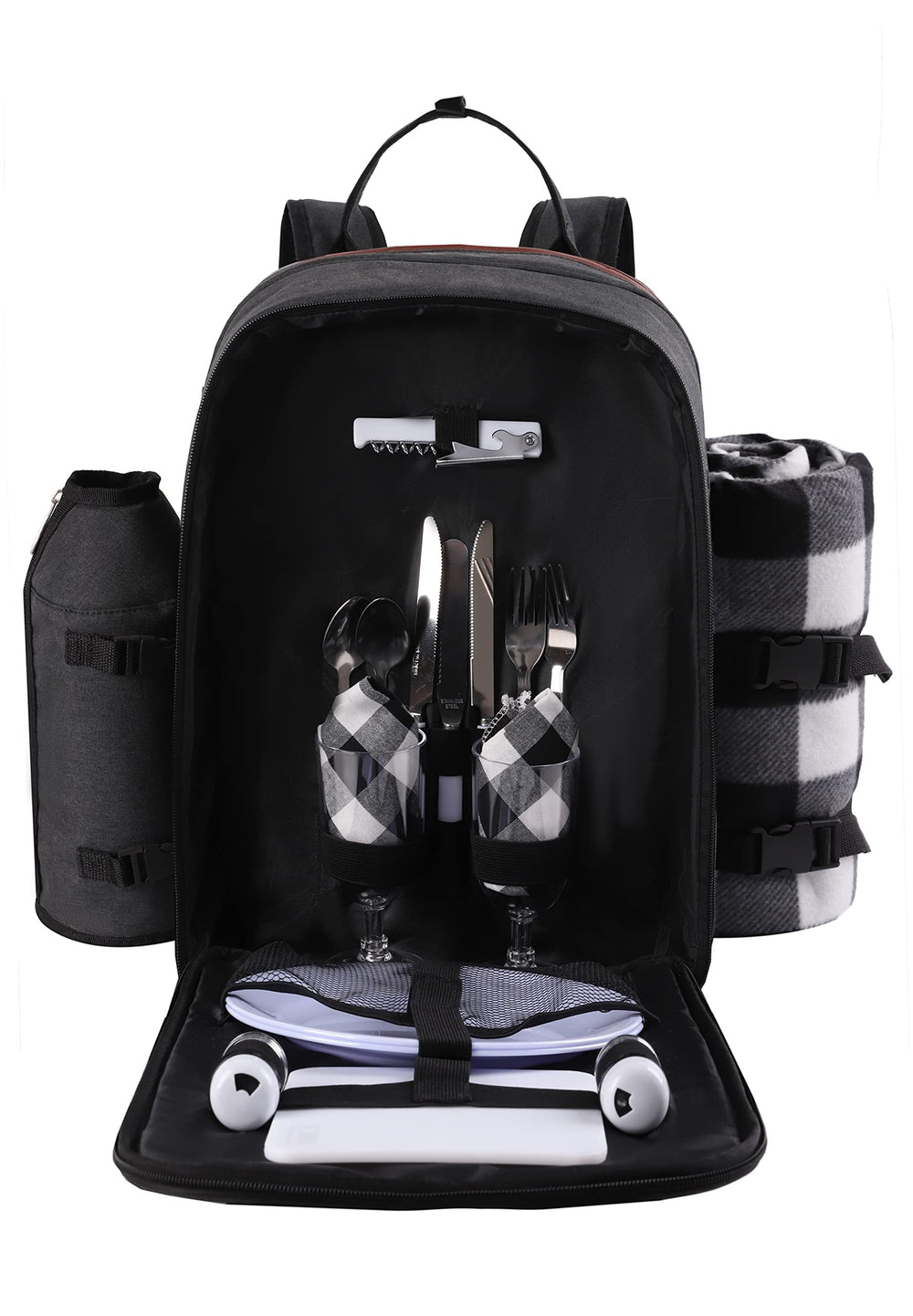 ALLCAMP backpack beside a water bottle to show size and capacity comparison