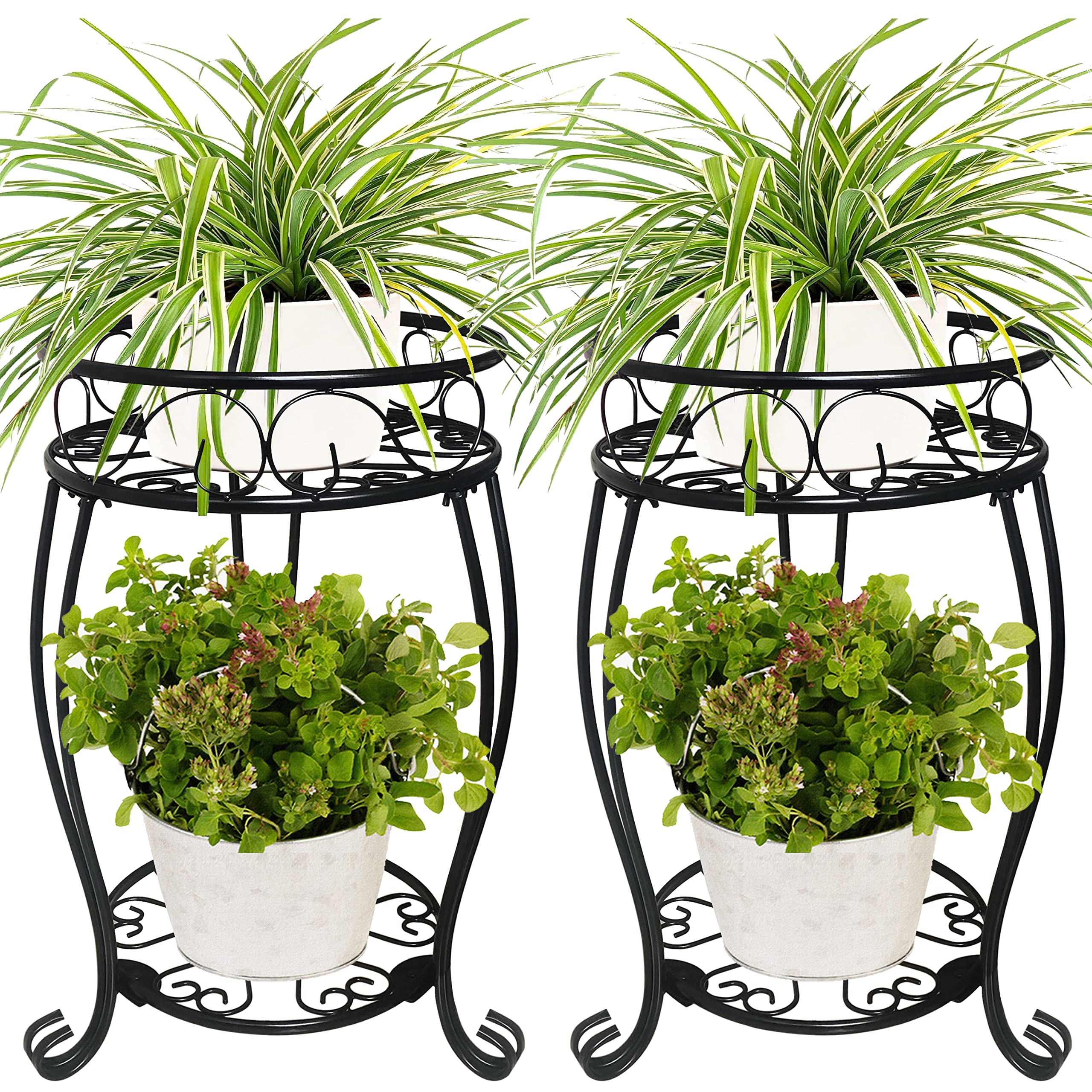 alleegold front view pair of stands showcasing two-tier display and space savings