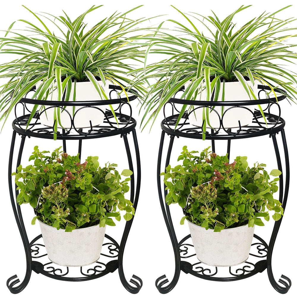 alleegold front view pair of stands showcasing two-tier display and space savings