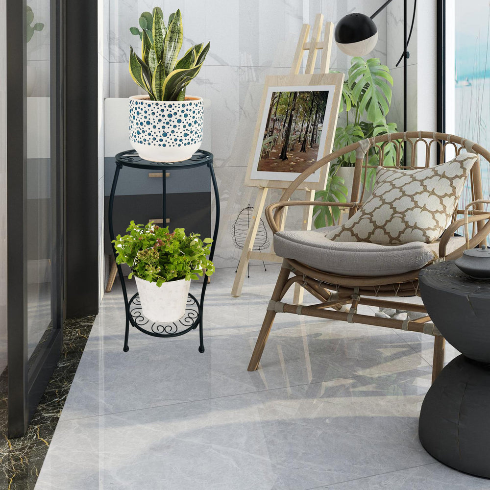 alleegold stand beside standard pot illustrating scale and fit for medium round planters