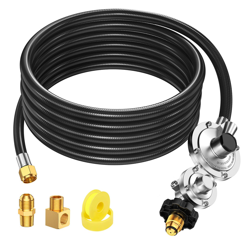 Alloxity hose and regulator front view showing kit benefits