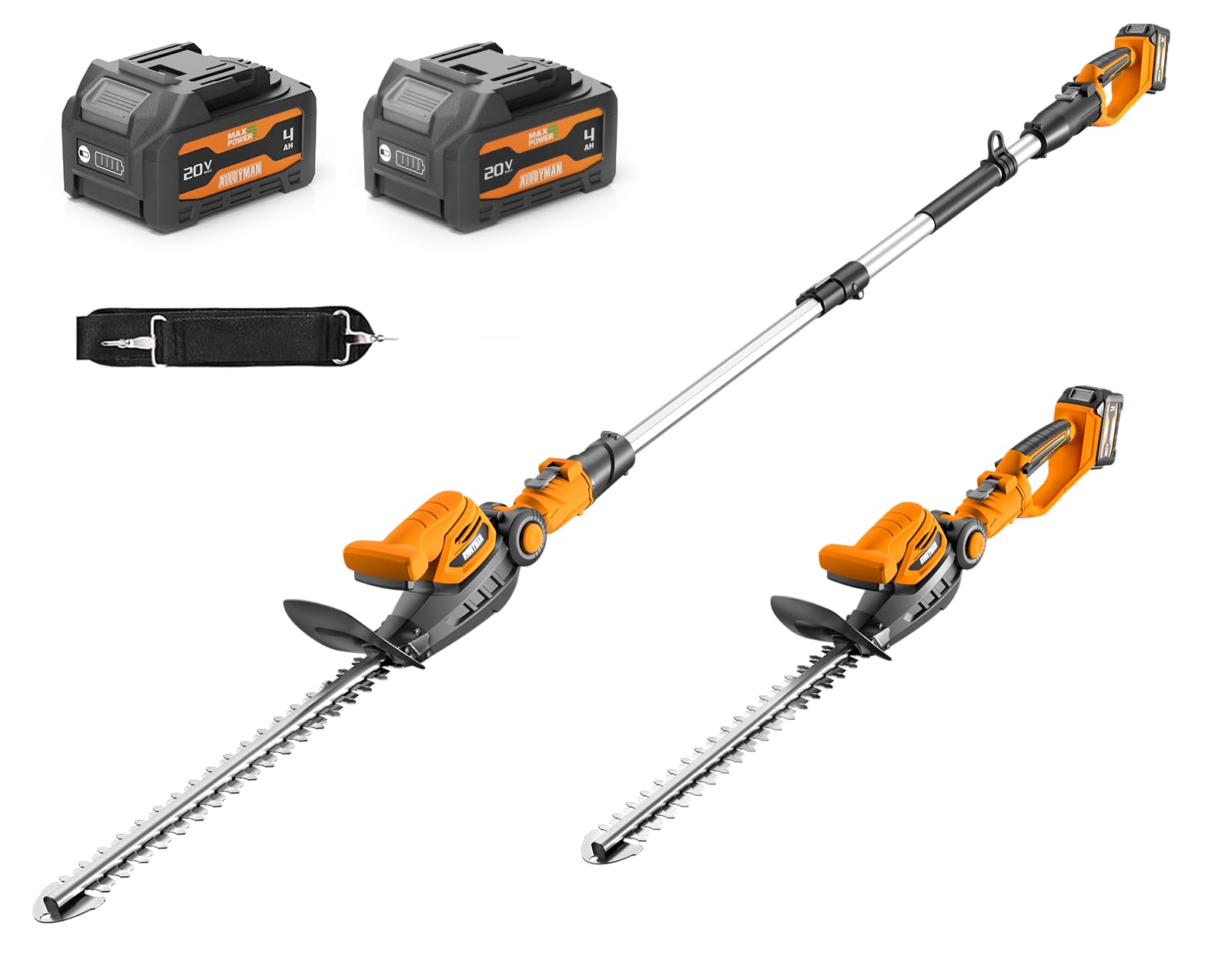 Alloyman front view with pole attached showing full-length reach and portability