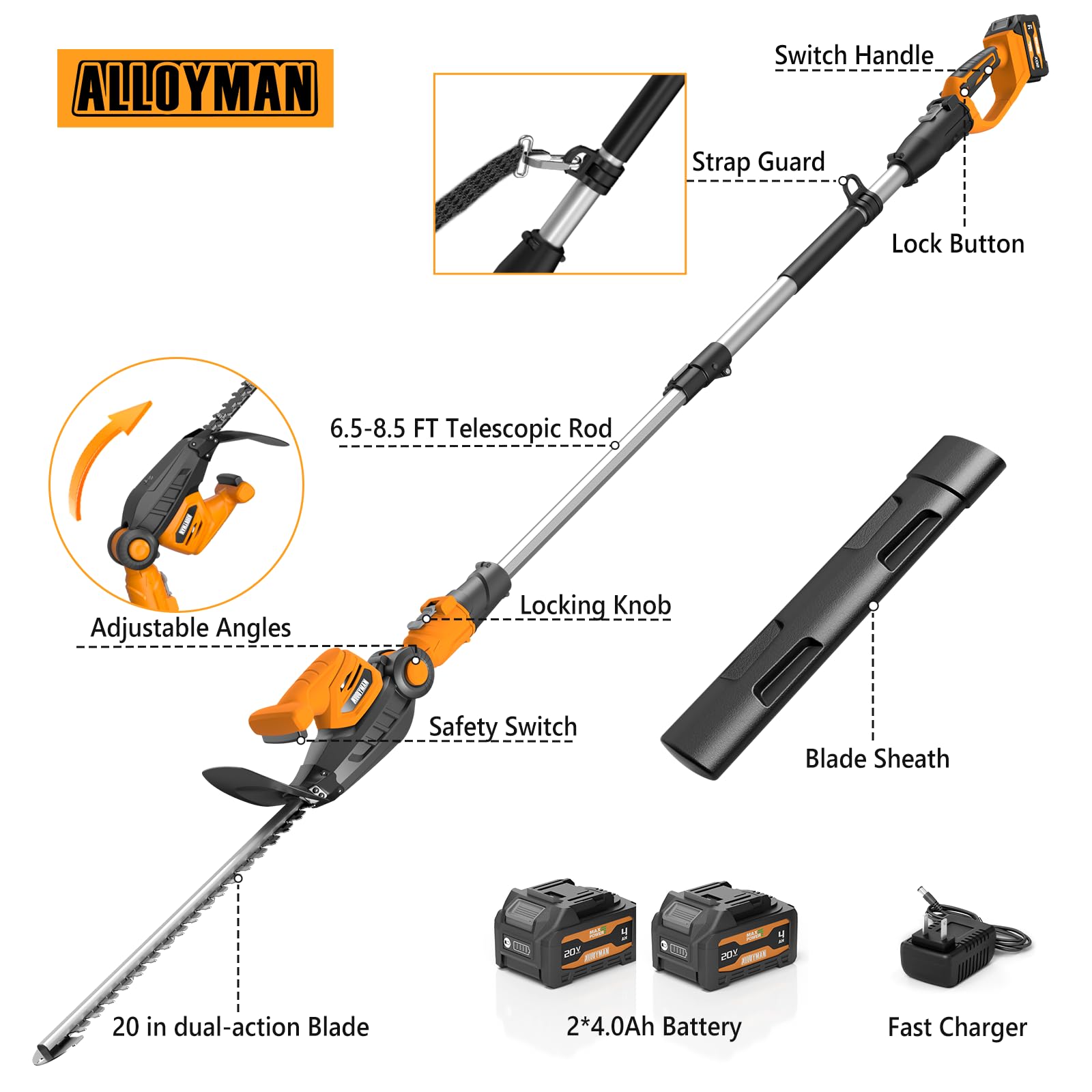 Alloyman in a garden during trimming demonstrating cordless convenience and safety