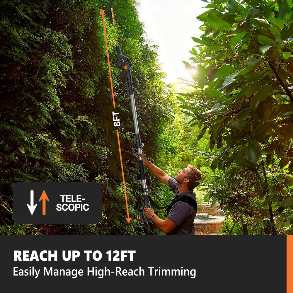 Alloyman telescopic pole extended to show 12-foot reach for high branches