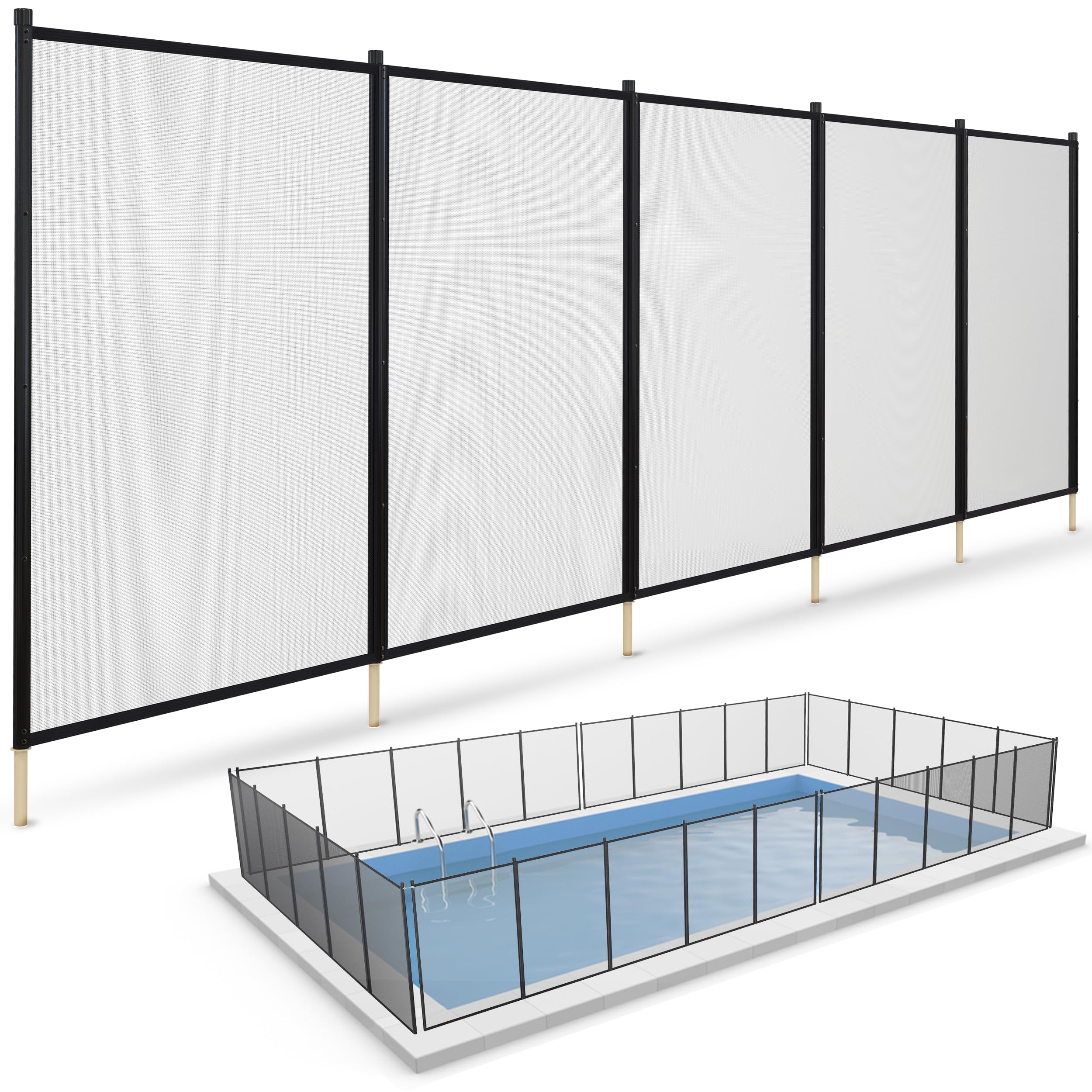 ALLSAFE front packaging showing full pre-assembled 15 ft panel benefit safety