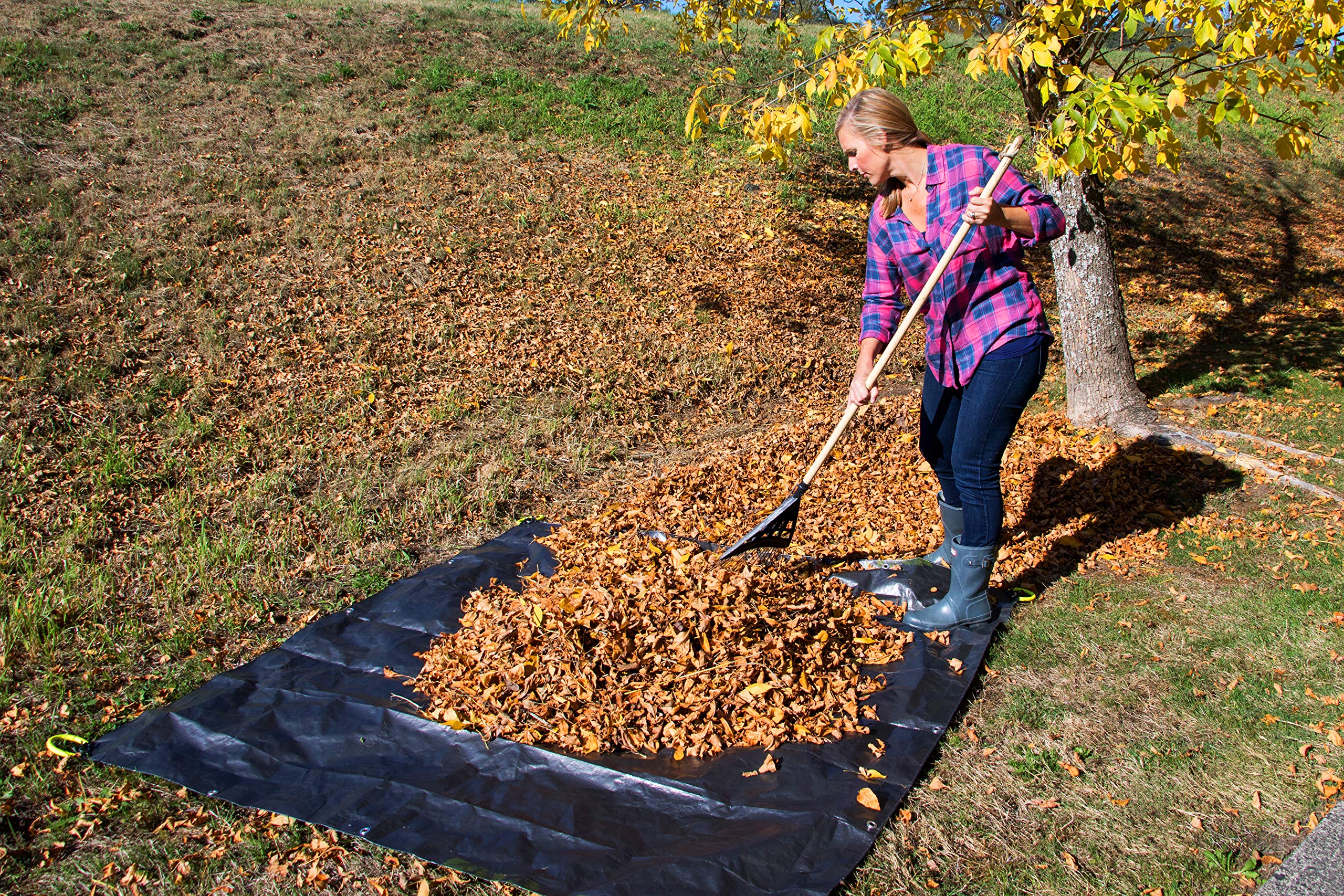 Allsop tarp loaded with yard waste demonstrating 300 lb capacity