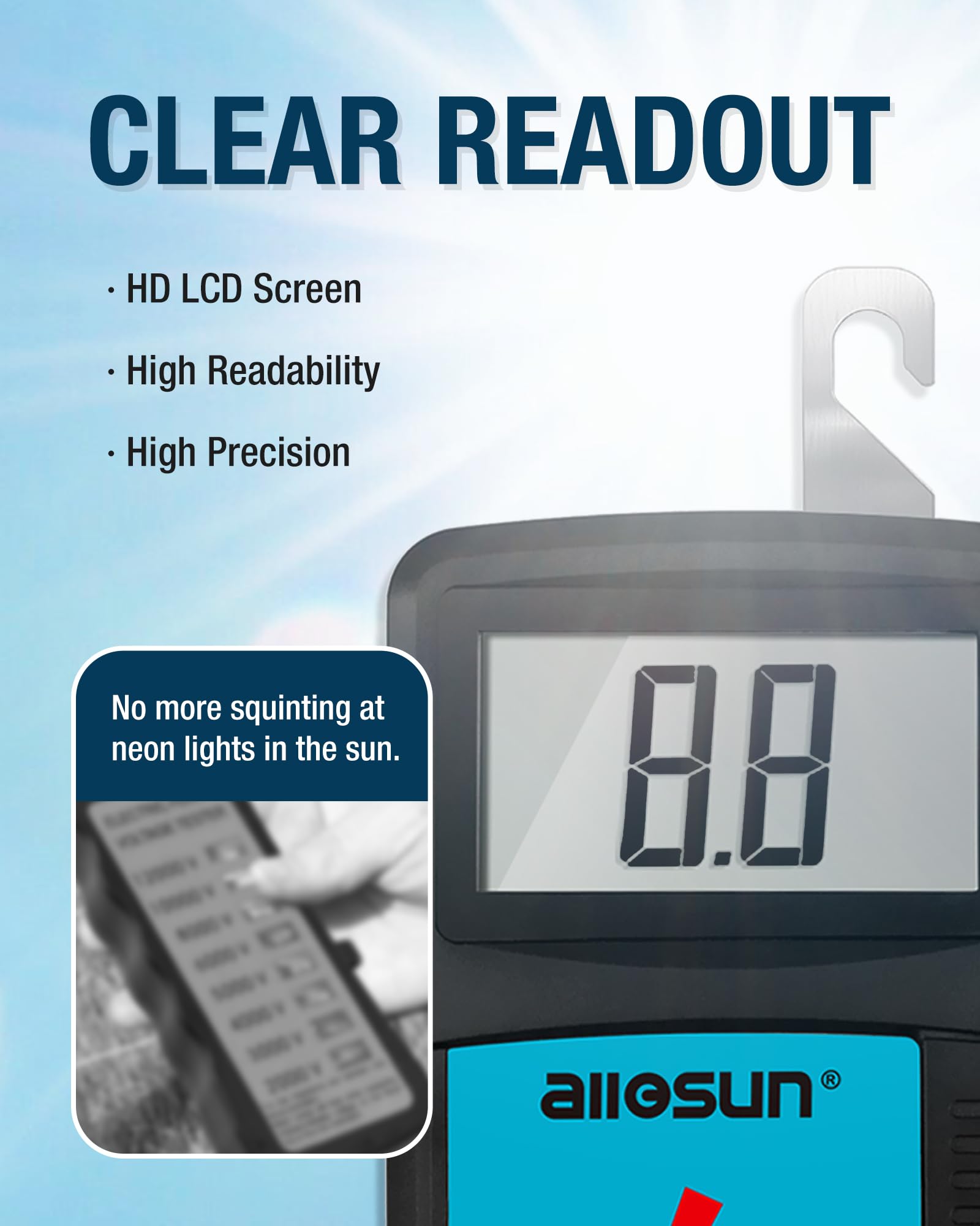 allsun EM555 probe and 57-inch wire detail illustrating reach and durability