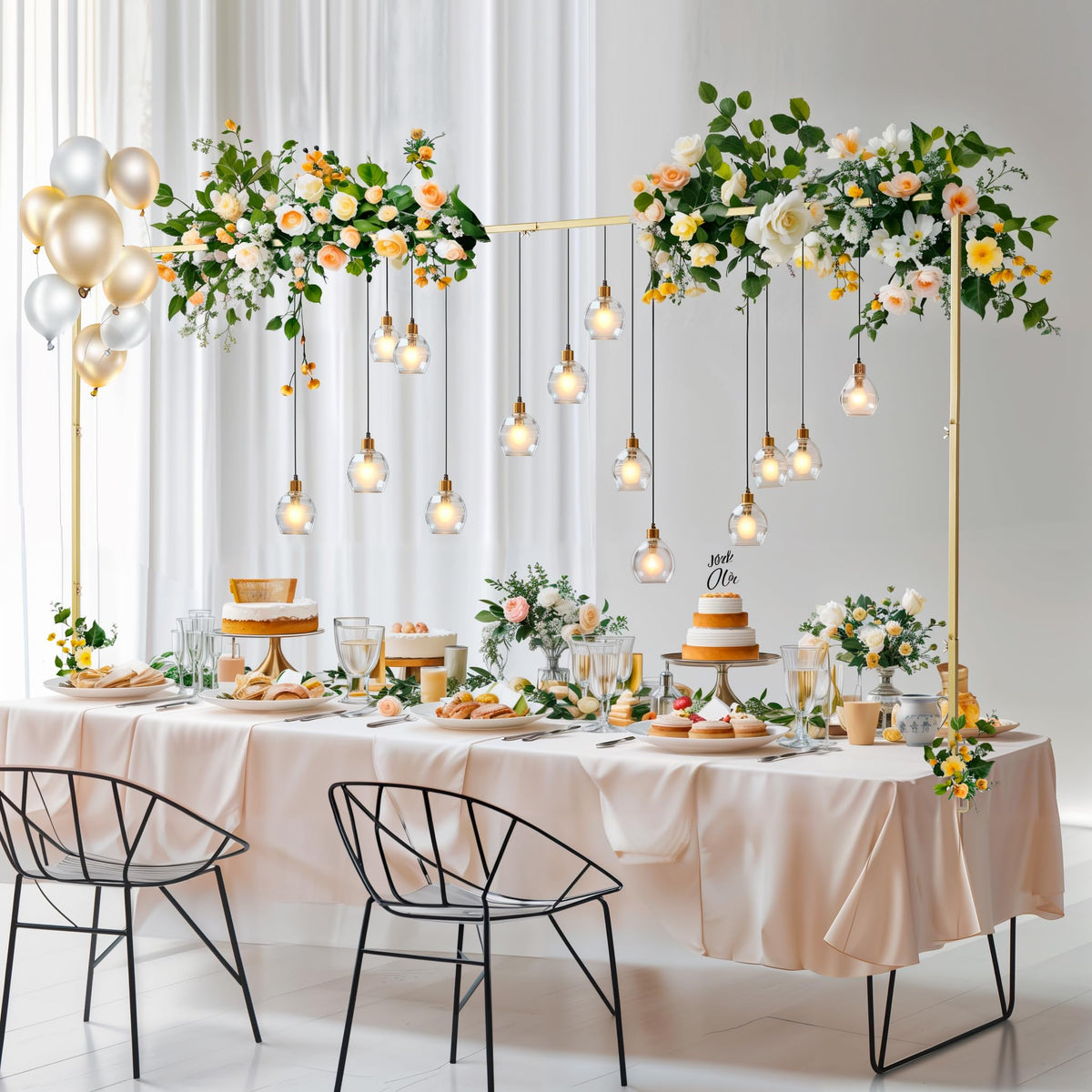 Almirantra front assembled table arch showing elegant gold finish and instant impact